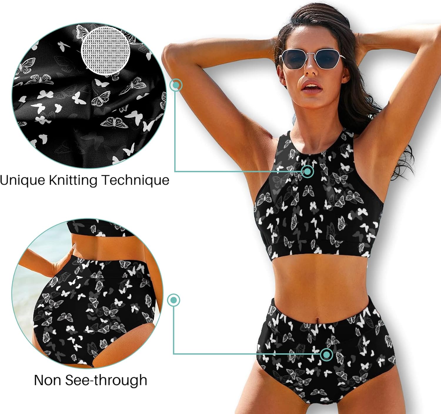 Size L .Cerburny High Waisted Bikini Sets for Women 2 Piece Swimsuit Women High Neck Bikinis Racerback Bathing Suits