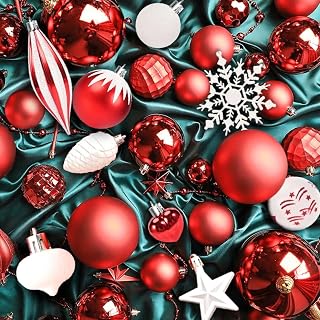 Christmas Baubles Set with Hooks-106pcs White and Red Baubles for Christmas Tree Decorations, Multicolour Large and Small Christmas Balls Variety of Sizes, Luxury Christmas Bauble Pack for Home Decor
