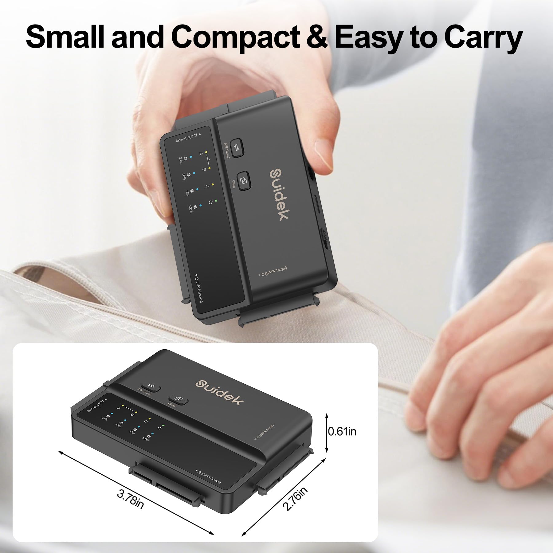 Adaptateur USB 3.0 vers IDE et SATA, Lecteur de Disque Dur Externe Type-C 5Gbps pour Disques durs HDDs/SSDs SATA 2,5"/3,5" et Disques durs HDDs IDE 3,5" avec Fonction de Clonage Hors Ligne