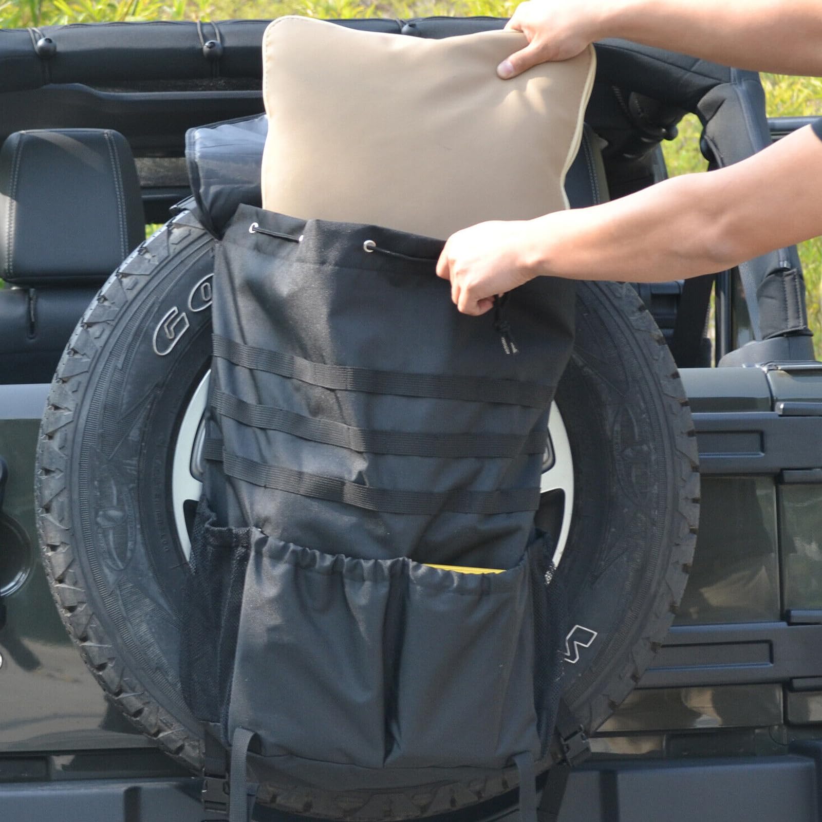 Bolsa de carga para neumáticos de repuesto para vehículos, expandible, soporte de almacenamiento para carretera y campistas, gran capacidad organiza
