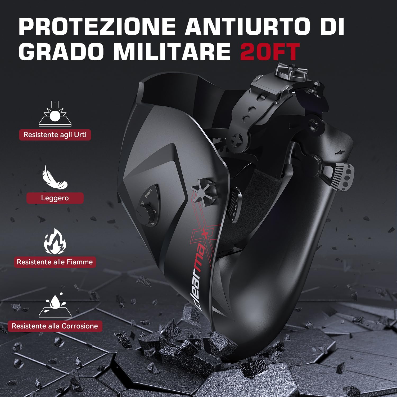 ARCCAPTAIN Casco da saldatura auto oscurante, maschera per saldatura ad energia solare con 4 sensori ad arco, chiarezza ottica 1/1/1/1 e tonalità regolabile 4/9-13 casco saldatore