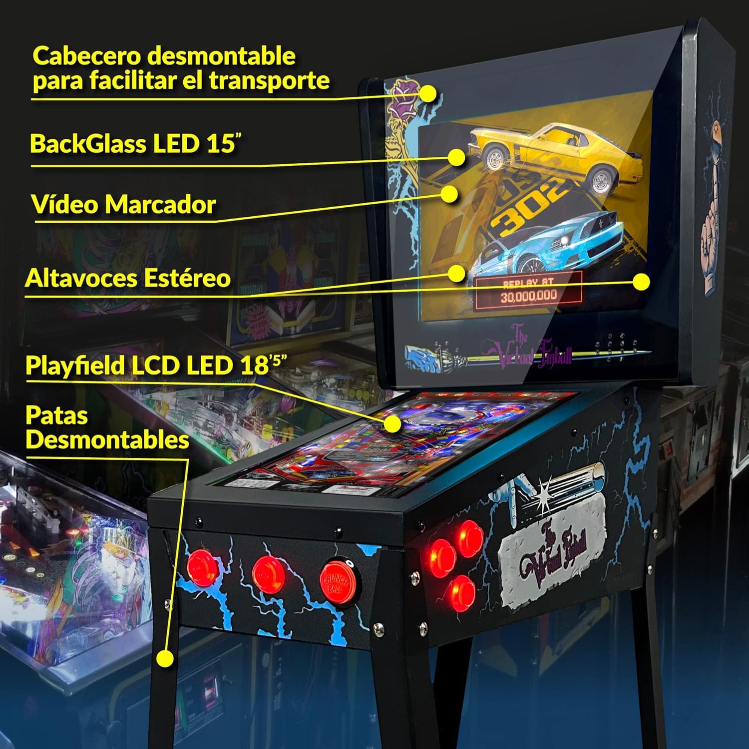 Pinball Virtual, Playfield 18.5", Backglass 15", PC AMD Ryzen 5 con 16GB RAM 256GB SSD, Más de 500 Tablas de Visual Pinball y más de 900 Juegos de mame Vertical, Sensor KL25Z (VERSIÓN Mejorada)