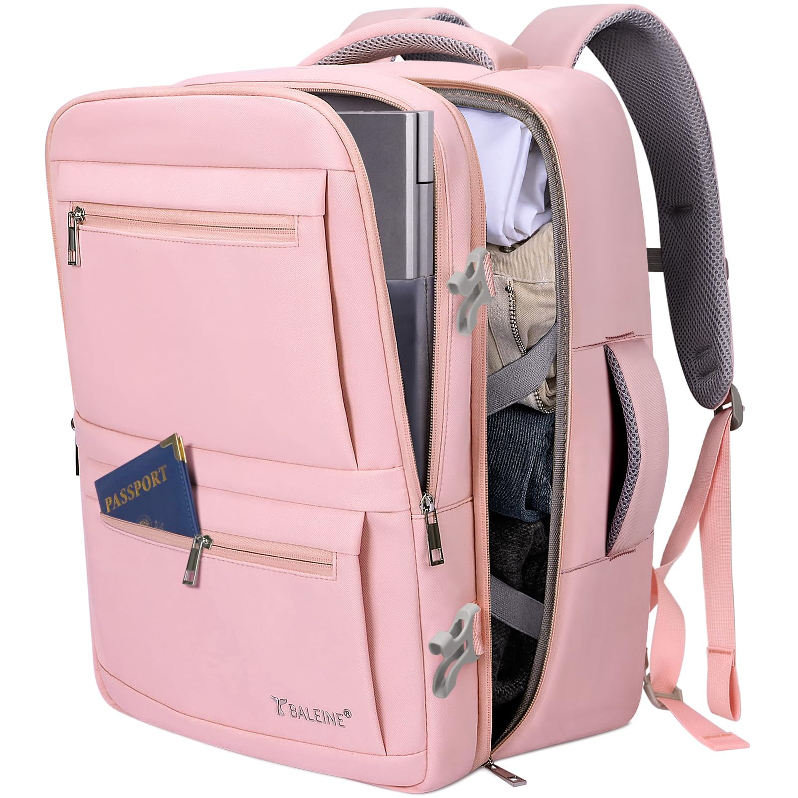 BALEINE Travel Backpack for Women Men, Large Sturdy Carry On Laptop Backpack Gifts for Business, Casual, Weekender, Hiking (Large, Pink)
