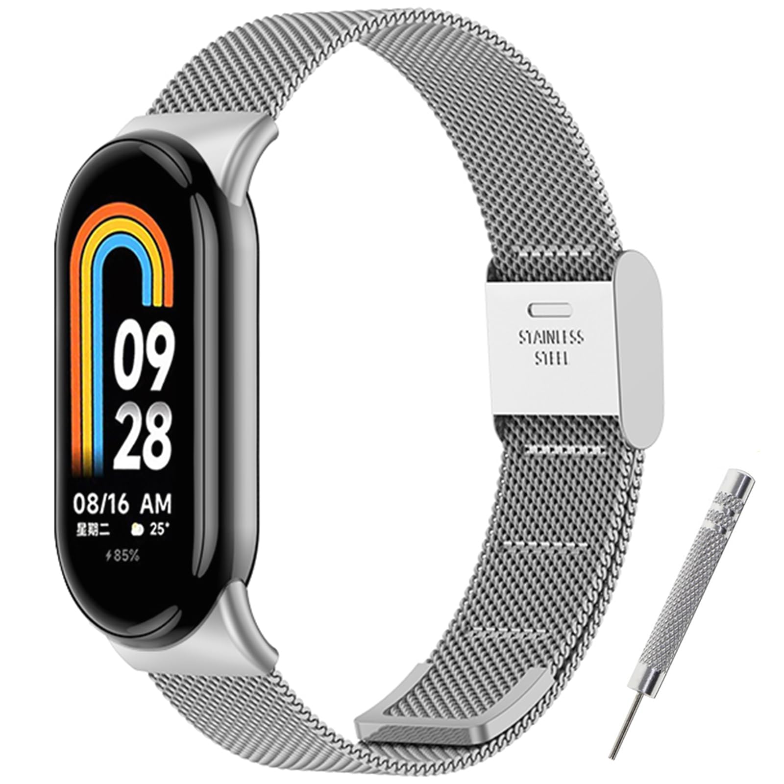 BANGTING Correas Acero Inoxidable Compatible con Xiaomi Mi Band 10/9/8, Correa Metalica de Repuesto