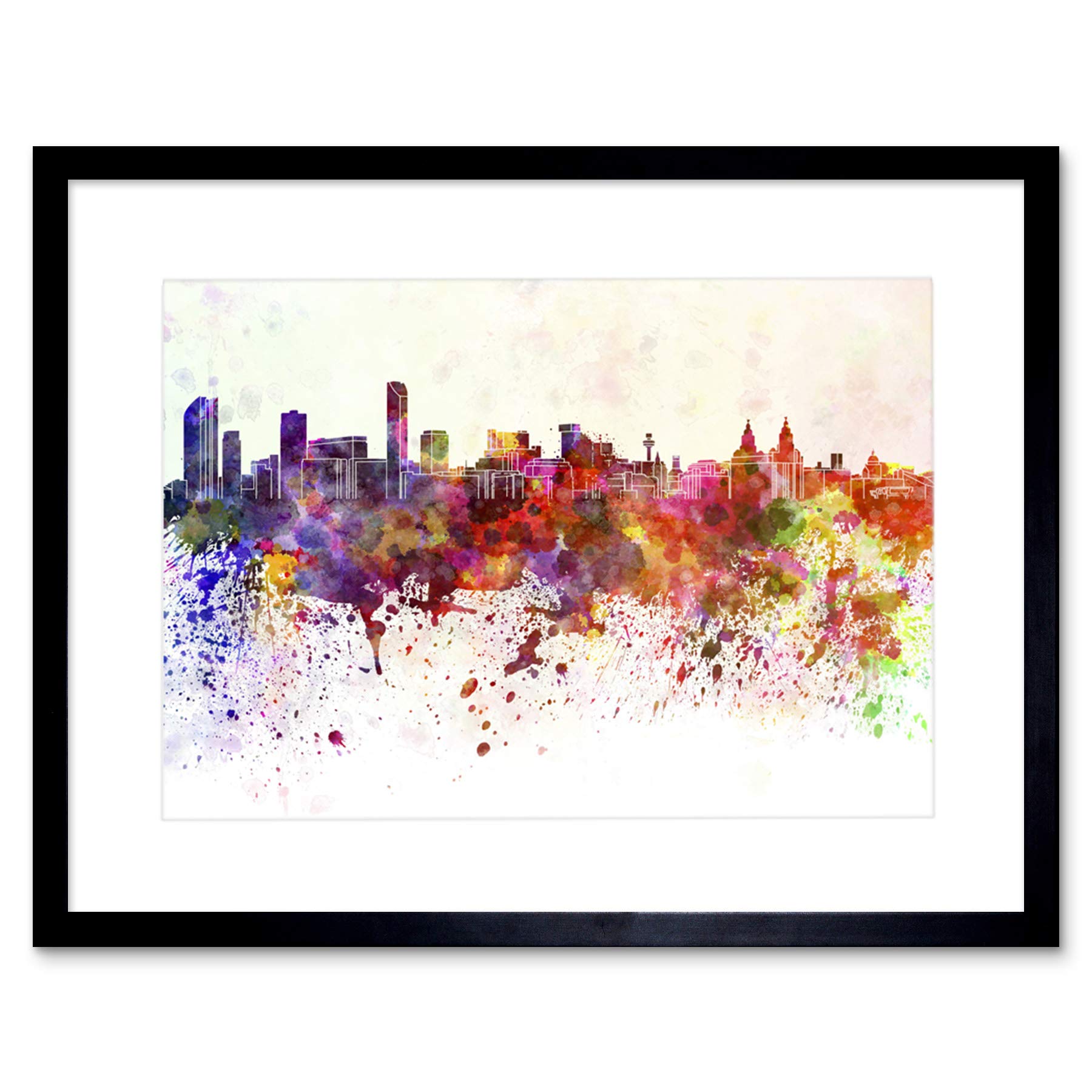 Wee Blue Coo Painting Cityscape Liverpool Skyline Paint Splash Framed Wall Art Print