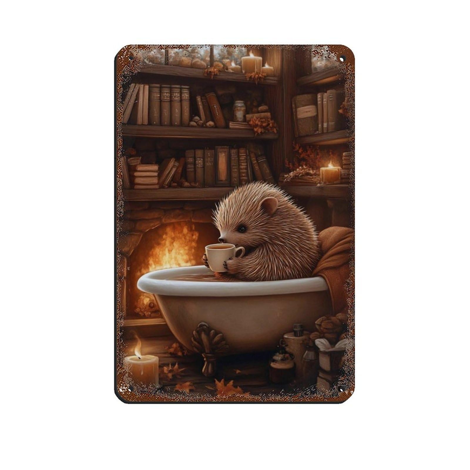 Adorable Hedgehog in Bathtub Retro Poster Metal Tin Sign Chic Art Retro Iron Painting Bar People Cave Cafe Family Garage Poster Wall Decoration 8x12inch(20x30cm)