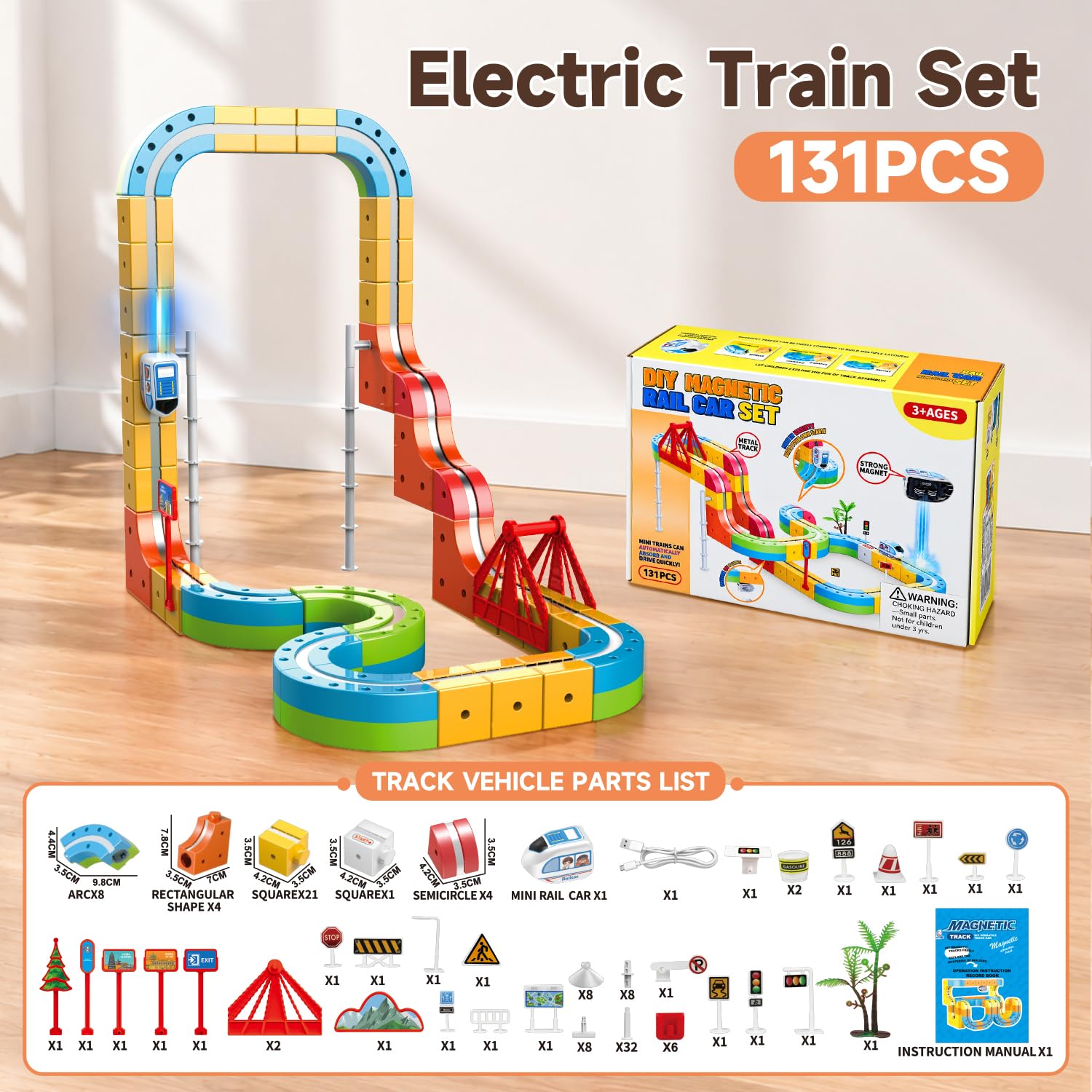 POPERFUN 131 Pezzi Trenino Elettrico Set,3D Cube Track Anti-Gravità