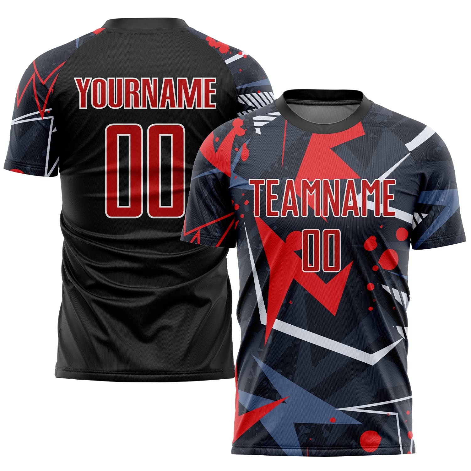 Custom Soccer Jerseys for Men Women Youth Kids, Black and Red White Personalized Soccer Jersey Printed Name Number Logo Mens Clothing