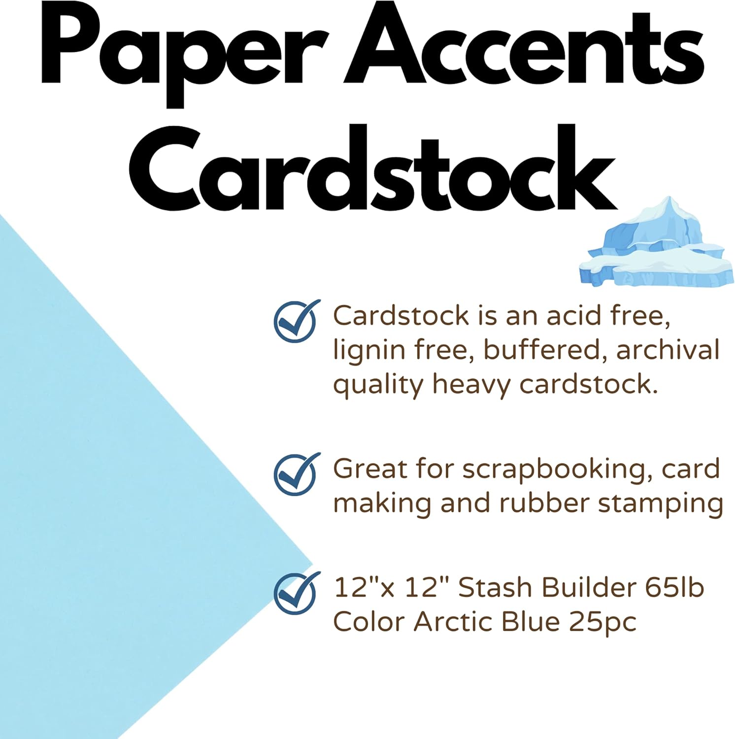 PA Paper Accents Smooth Cardstock 12� x 12� Arctic, 65lb colored cardstock paper for card making, scrapbooking, printing, quilling and crafts, 25 piece pack