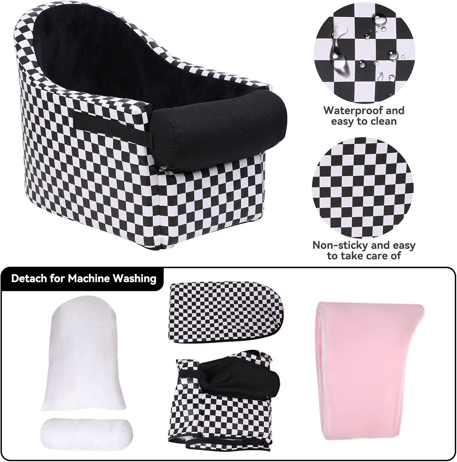 HIFUAR Pet Car Booster Seat Small Dogs Armrest Booster Seat for Car,Middle Console Dog Car Seat Center Console Doggie Seat (Black and White Grid) : Pet Supplies