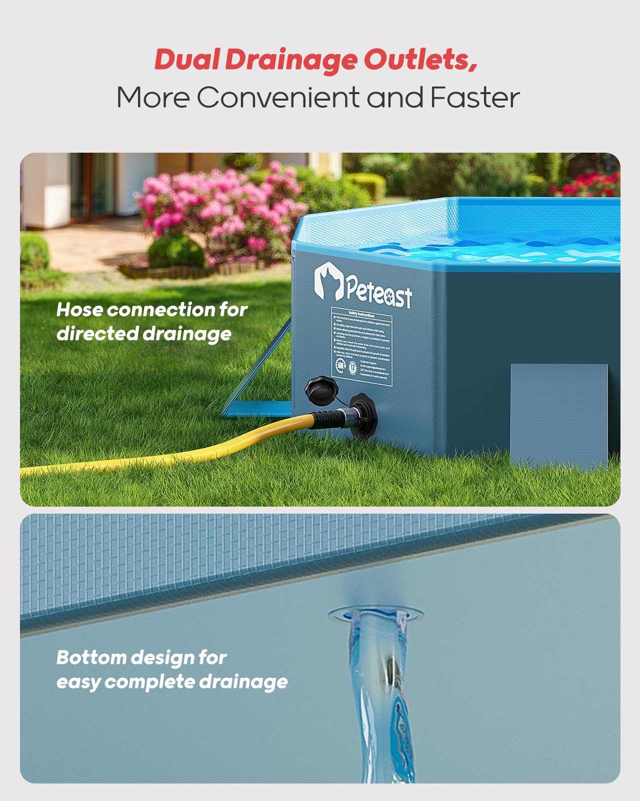Peteast Piscina plegable para perros con diseño redondo resistente, duradera de 71 pulgadas de largo x 39 pulgadas de ancho x 12 pulgadas de profundidad, bañera portátil extragrande para mascotas con