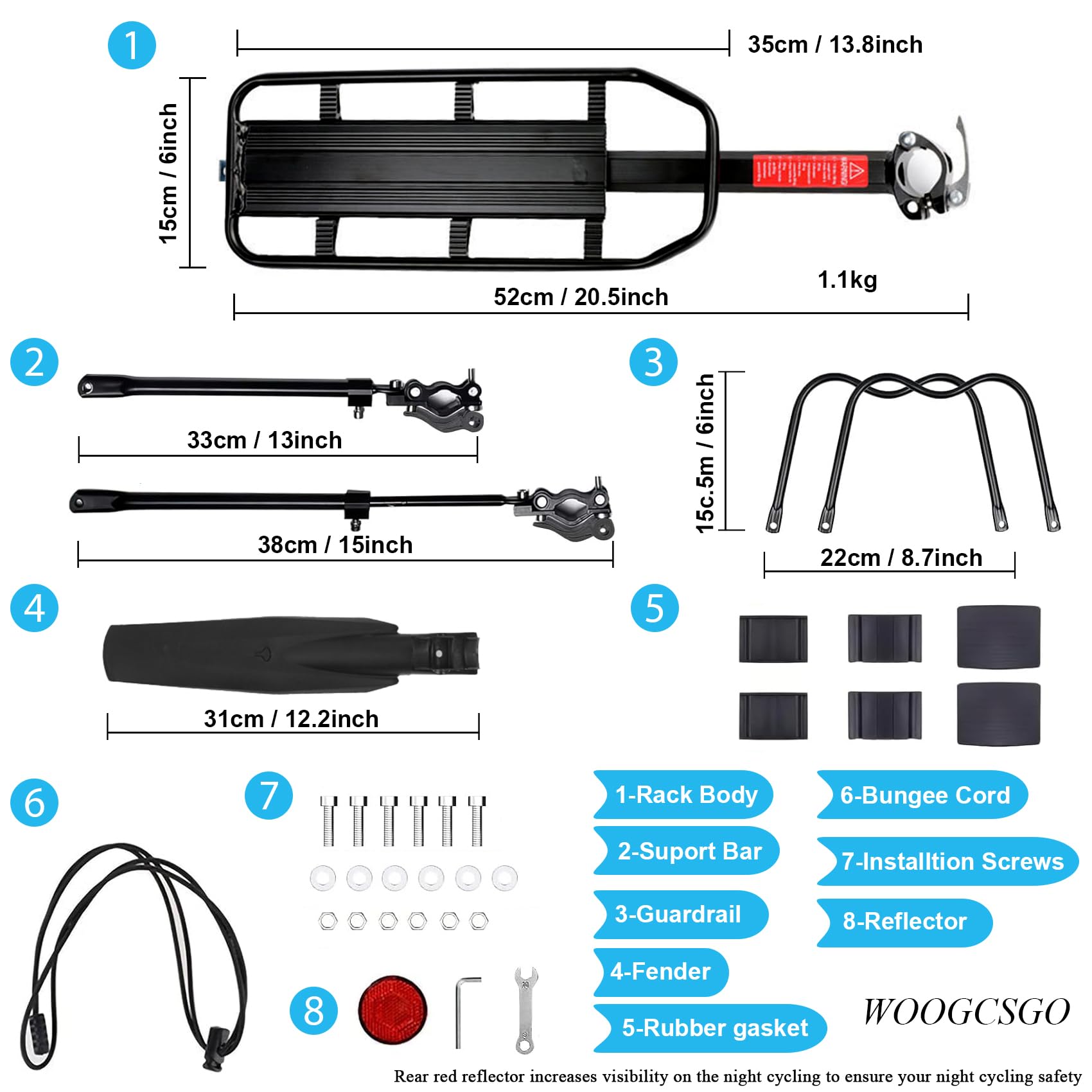 Portapacchi universale in alluminio per e-bike, mountain bike, bici da città, 50 kg, montaggio senza attrezzi, anti ruggine e anti-schegge