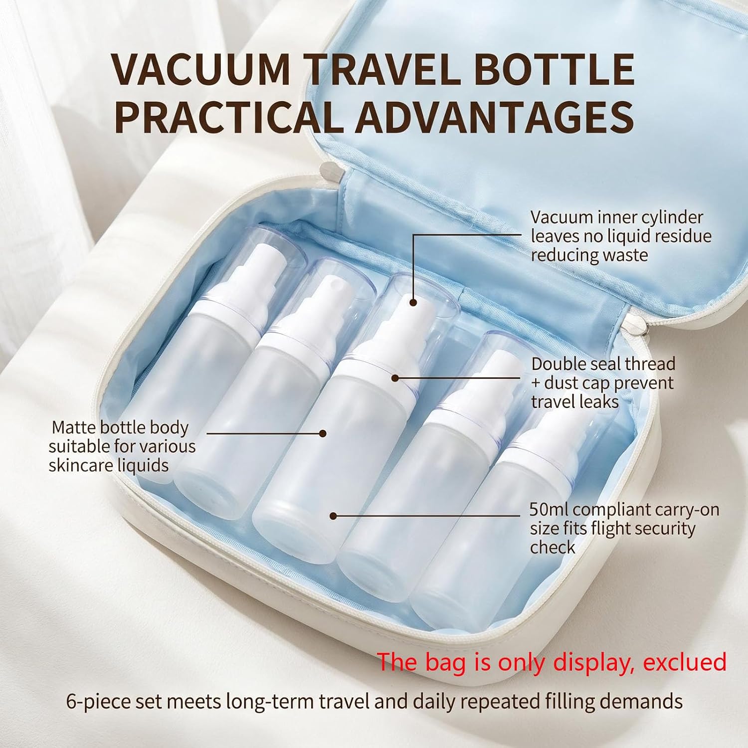 6 PCS 50ml Travel Size Plastic Frosted Airless Spray Bottle