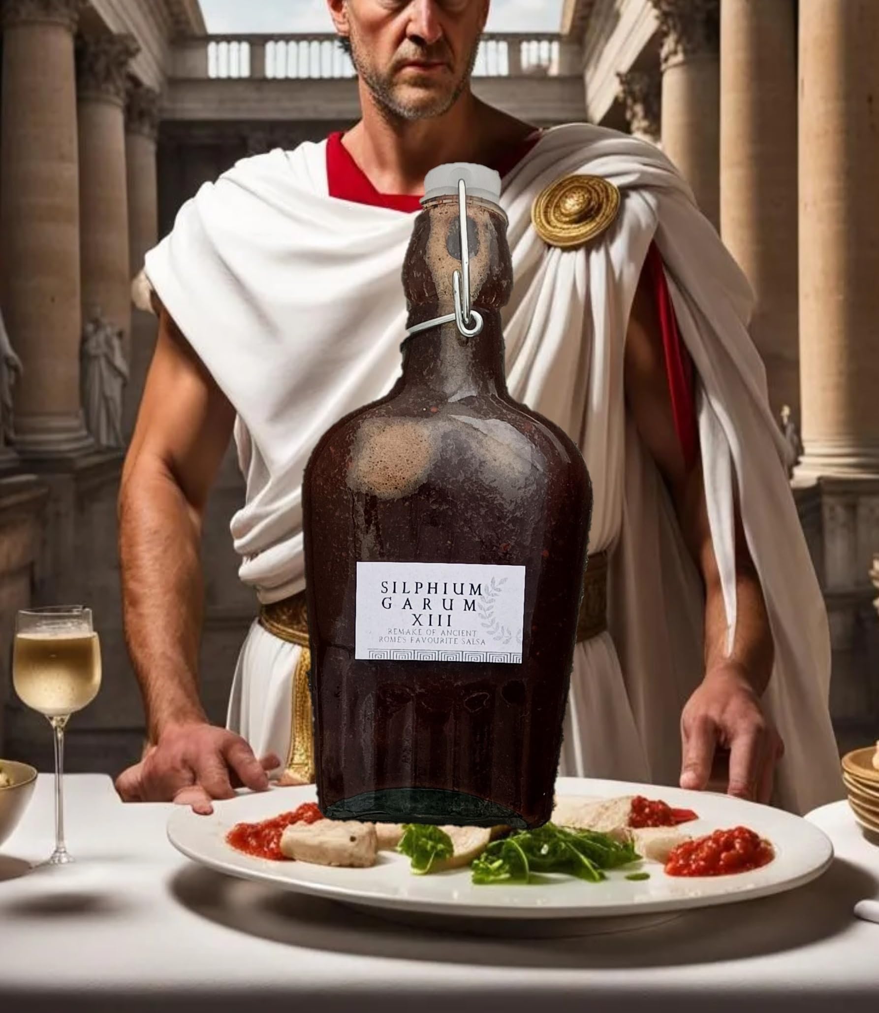 Silphium Garum XXIII, reedición de una antigua salsa romana combinada con chiles mexicanos y pasilla Flor, 280 ml