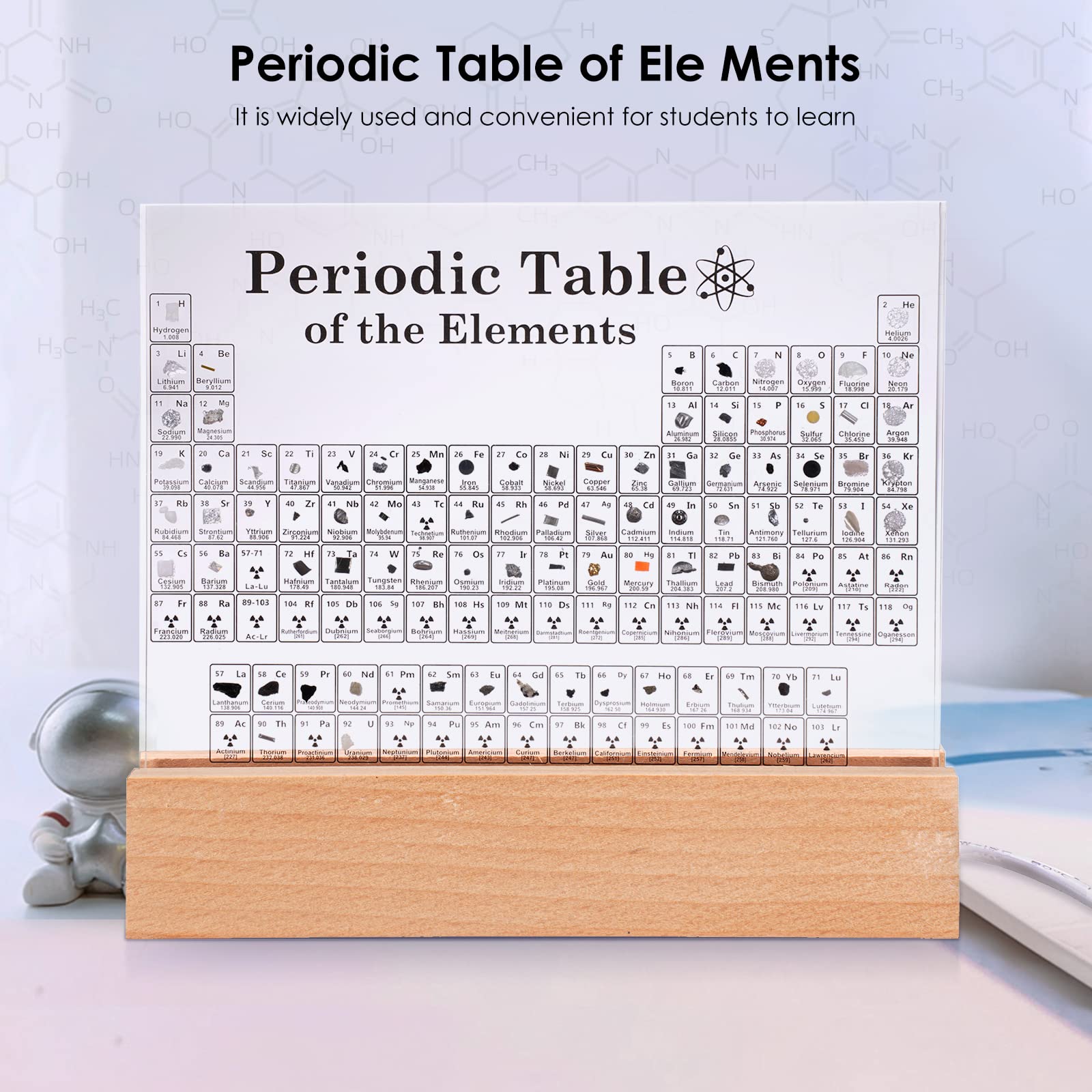 Tabla Periódica con 83 Elementos Reales en Acrílico con 7 Color Lámpara LED - Exhibición de Elementos Químicos y Enseñanza - Regalo Perfecta para Estudiantes y Entusiastas de la Química