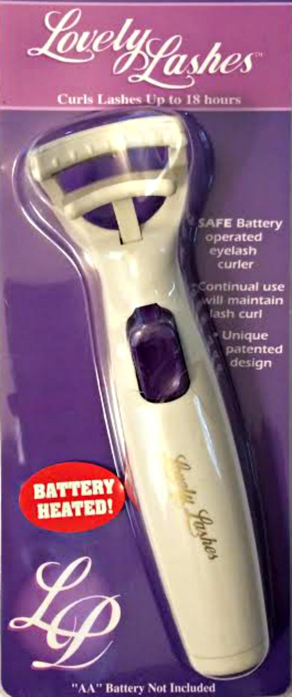 Lovely Lashes Heated Eyelash Curler with Non-Stick Silicone Pad, Battery-Operated