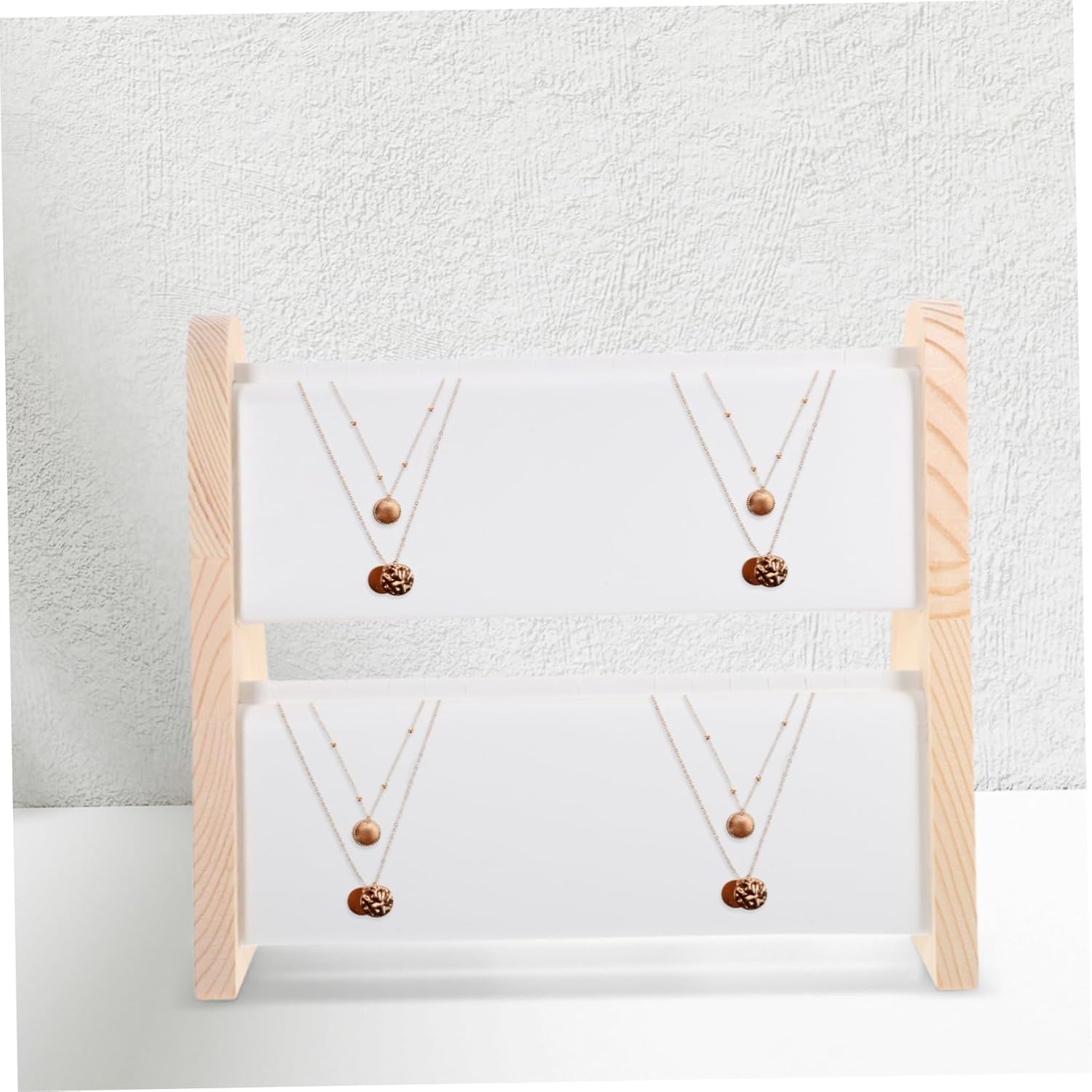 Wooden Jewelry Necklace Display Stand Double Layer Organizer for Pendants and Necklaces Large Capacity Slot Holder with Smooth Finish for Home Decor and Displays