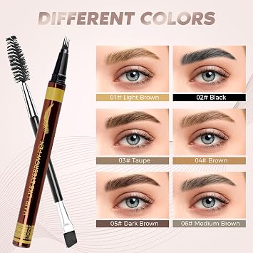 2PCS Eyebrow Pencils For WomenNatural LookAnti-smudgeWaterproofMicroblading 4 Tips Eyebrow Pen With 2 Brushes, 05# Dark Brown