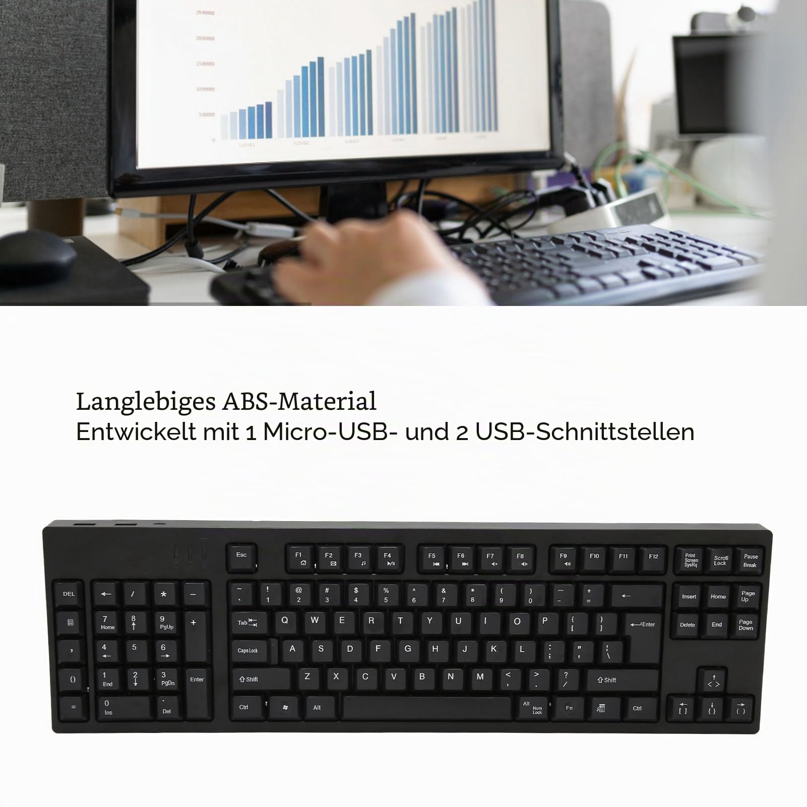 Fockety Linkshänder-Tastatur, 109 Tasten, ergonomisches Layout, linker Numpad, Micro-USB, Plug-and-Play, wiederaufladbar, US-Layout, englische Tastatur