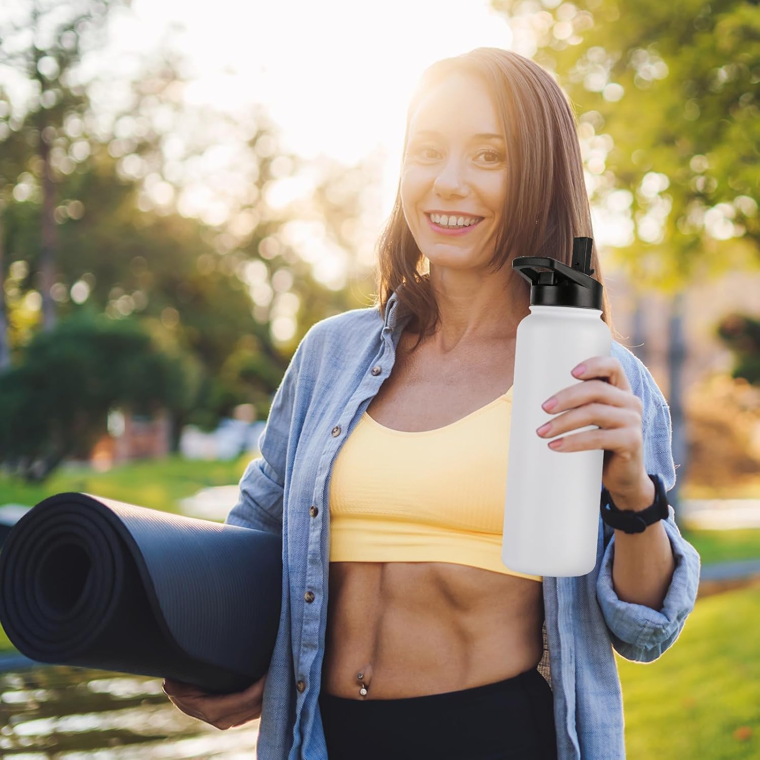 DOMICARE 40 oz Insulated Water Bottle, Vacuum Insulated Stainless Steel Sports Water Bottle with Straw Lid & Spout Lid, Leakproof, Reusable - Travel, Camping, Bike, White - Image 7