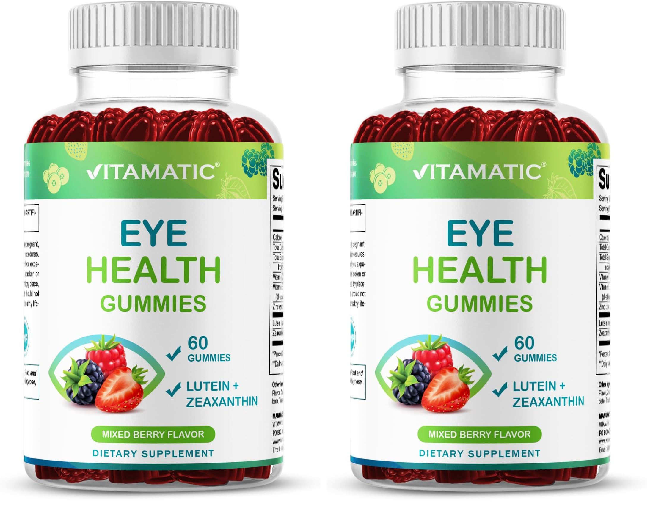 Vitamatic Eye Health Gummies with Lutein, Zeaxanthin, Vitamin C, E & Zinc – Mixed Berry Flavor – 60 Gummies –Non-GMO, Gluten-Free (Pack of 2) 60 Count (Pack of 2)