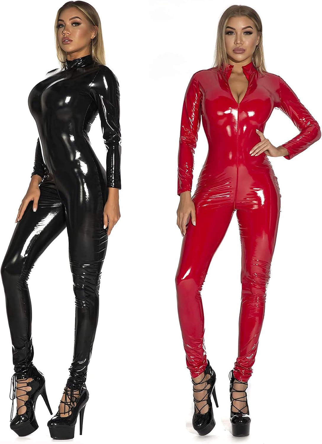 KRIDDR Faux Leather Bodysuit Women's Sexy Wetlook Shiny Latex Catsuit Wet Look Lingerie Patent Leather Bodysuits