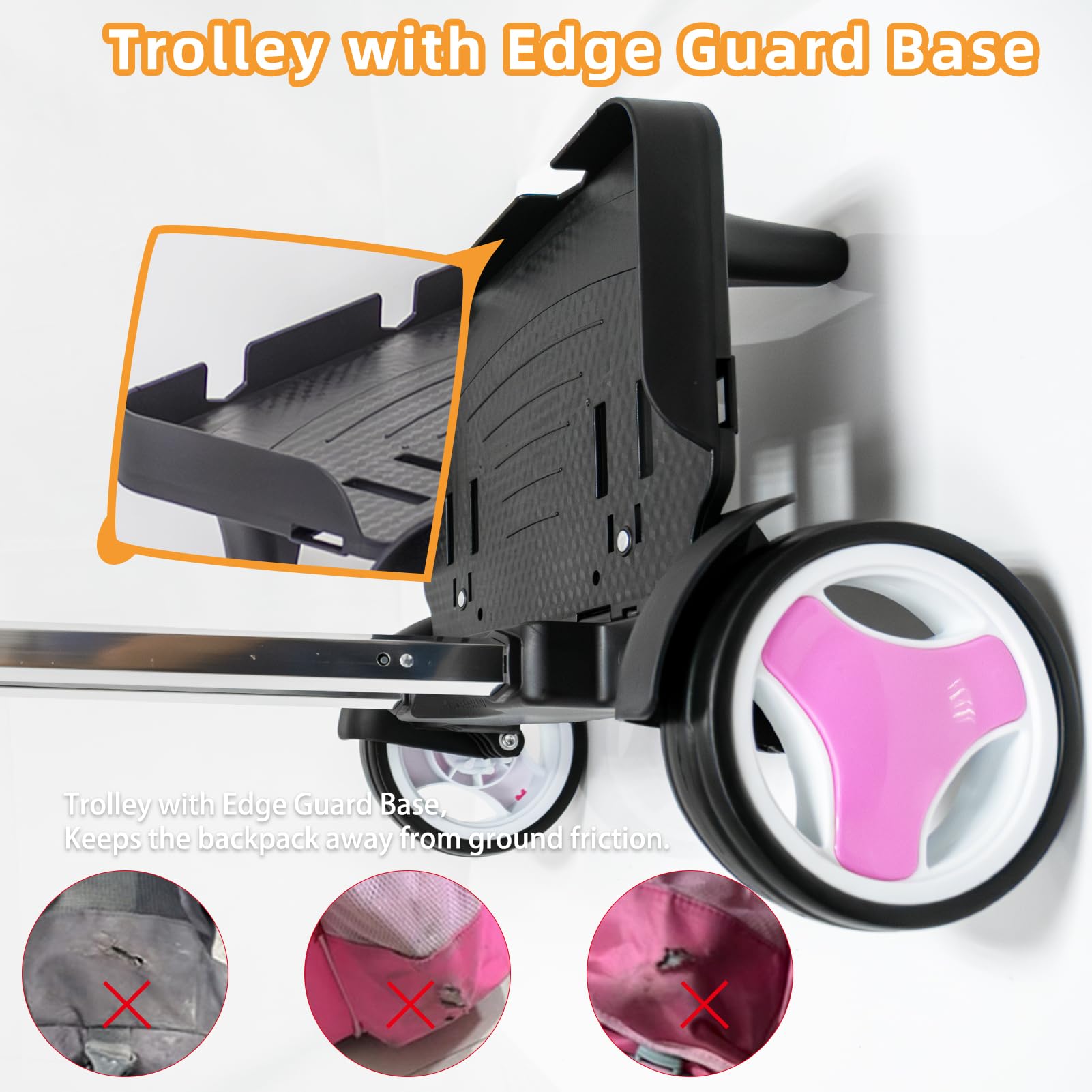 Carrello trolley con ruote per salire le scale, telaio pieghevole in alluminio, manico regolabile e capacità di 34,9 kg, ruote grandi silenziose con paraspigoli, colore rosa, adatto per borse da