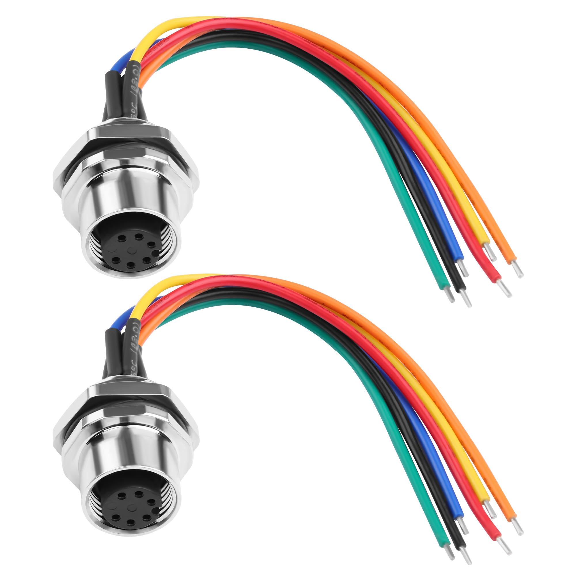 M12 6-poliger Buchsenstecker-Kabel, A-codiert IP67 wasserdichter Luftfahrt-Pin zu blankem Draht, 22AWG verzinnter Kupfersensor-Kabel für PCB-Platine 12CM/4,72 Zoll 2 Stück