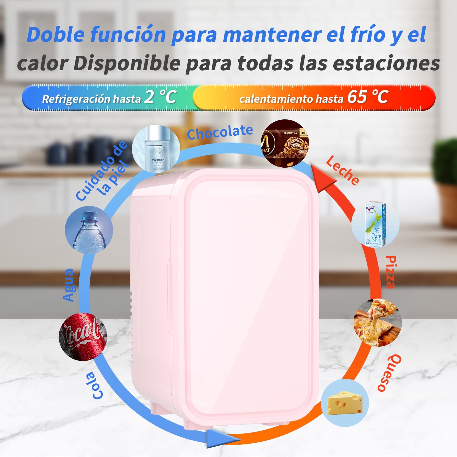 YASHE Mini nevera de 6 litros/8 latas, 220 – 240 V CA/CC, Refrigerador termoeléctrico portátil, Refrigerador para dormitorio, cuidado de la piel, bebidas, oficina, dormitorio y coche, Rosa