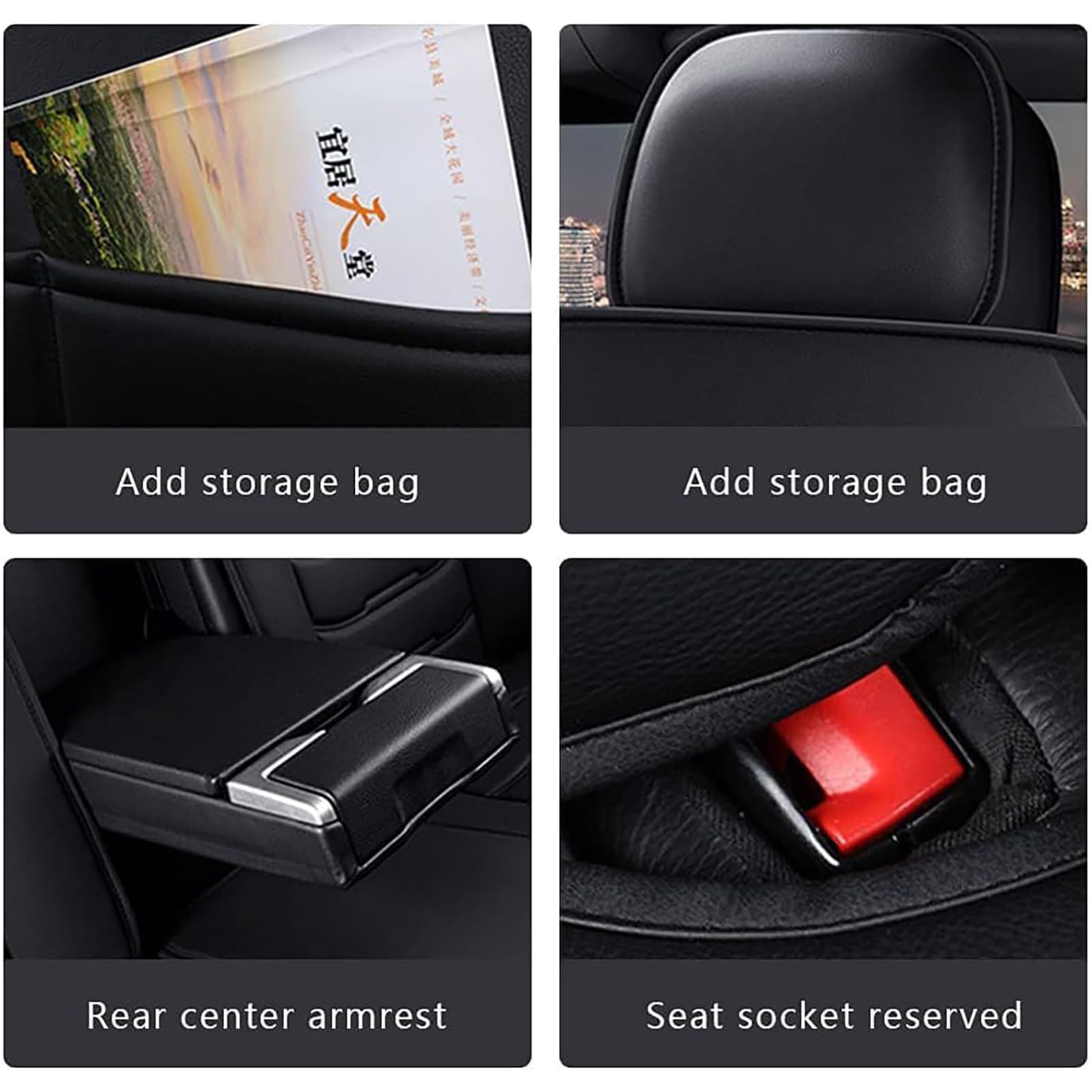 Coche Fundas Asientos para Peugeot 2008 II Active/Style/Allure/Roadtrip, Cuero Juego Completo de Fundas de Asiento Coches Transpirable Accesorios Coche,Black