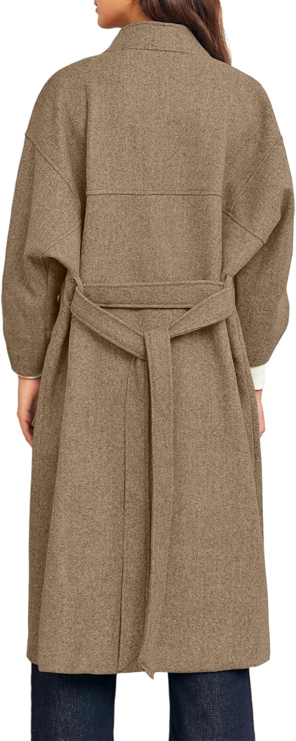 Cicy Bell Womens Long Pea Coats Oversized Wrap Wool Blend Trench Coats Winter Open Front Cardigan Overcoats - Image 6