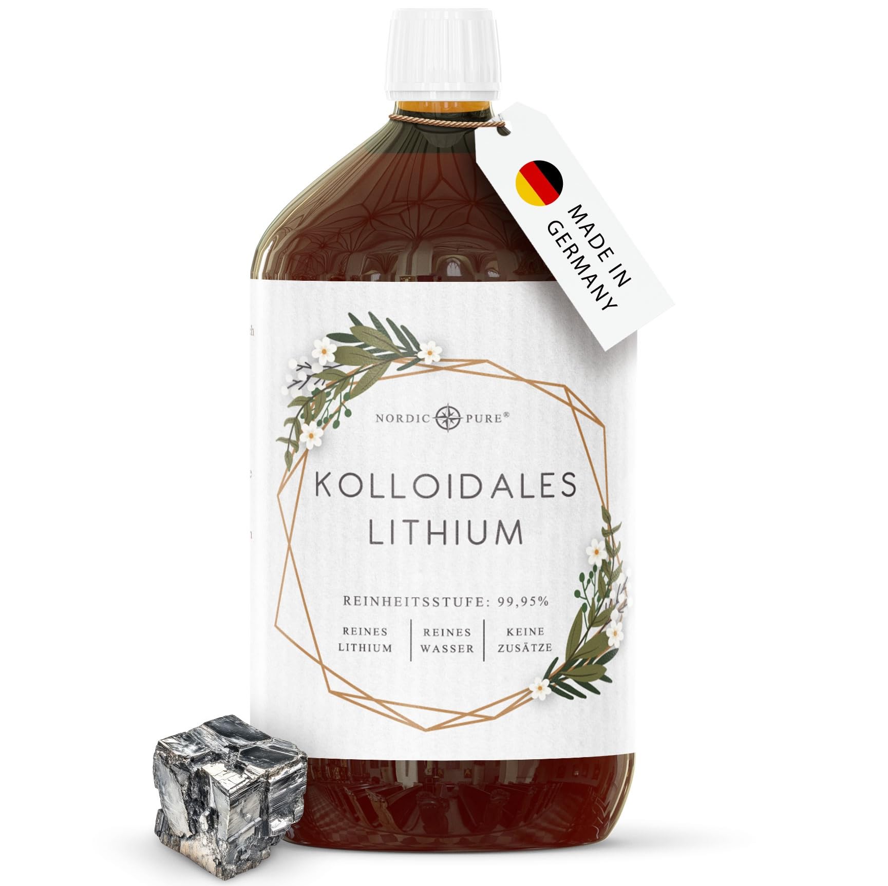 Kolloidales Lithium 1000ml, 50ppm von Nordic Pure | Reich an Ionen | 99,95% rein, in Deutschland hergestellt