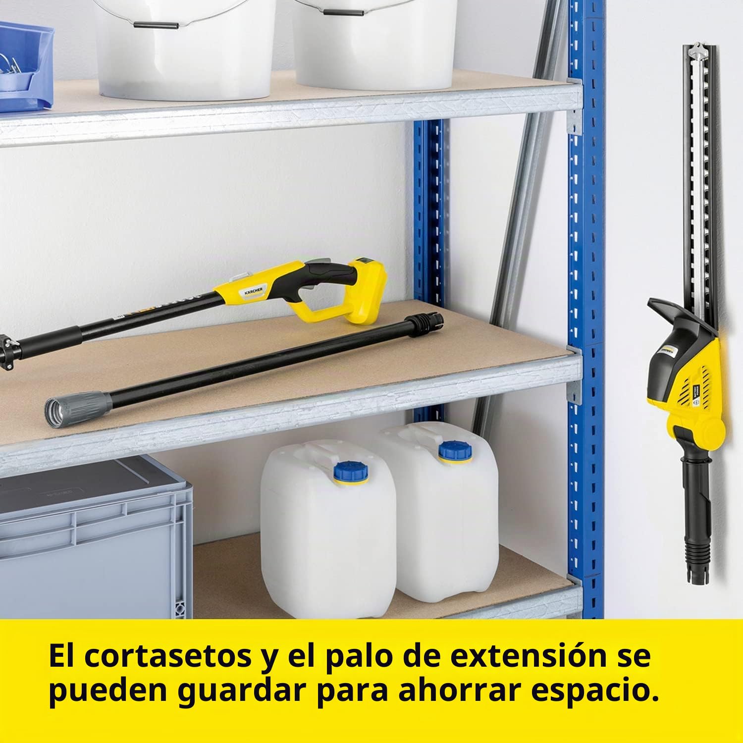 Kärcher 18 V Cortasetos pértiga PHG 18-45, longitud de corte: 45 cm, prolongación, cabezal de corte inclinable, rendimiento: máx. 250-500 m, compatible con la batería Kärcher 18 V, batería no incluida