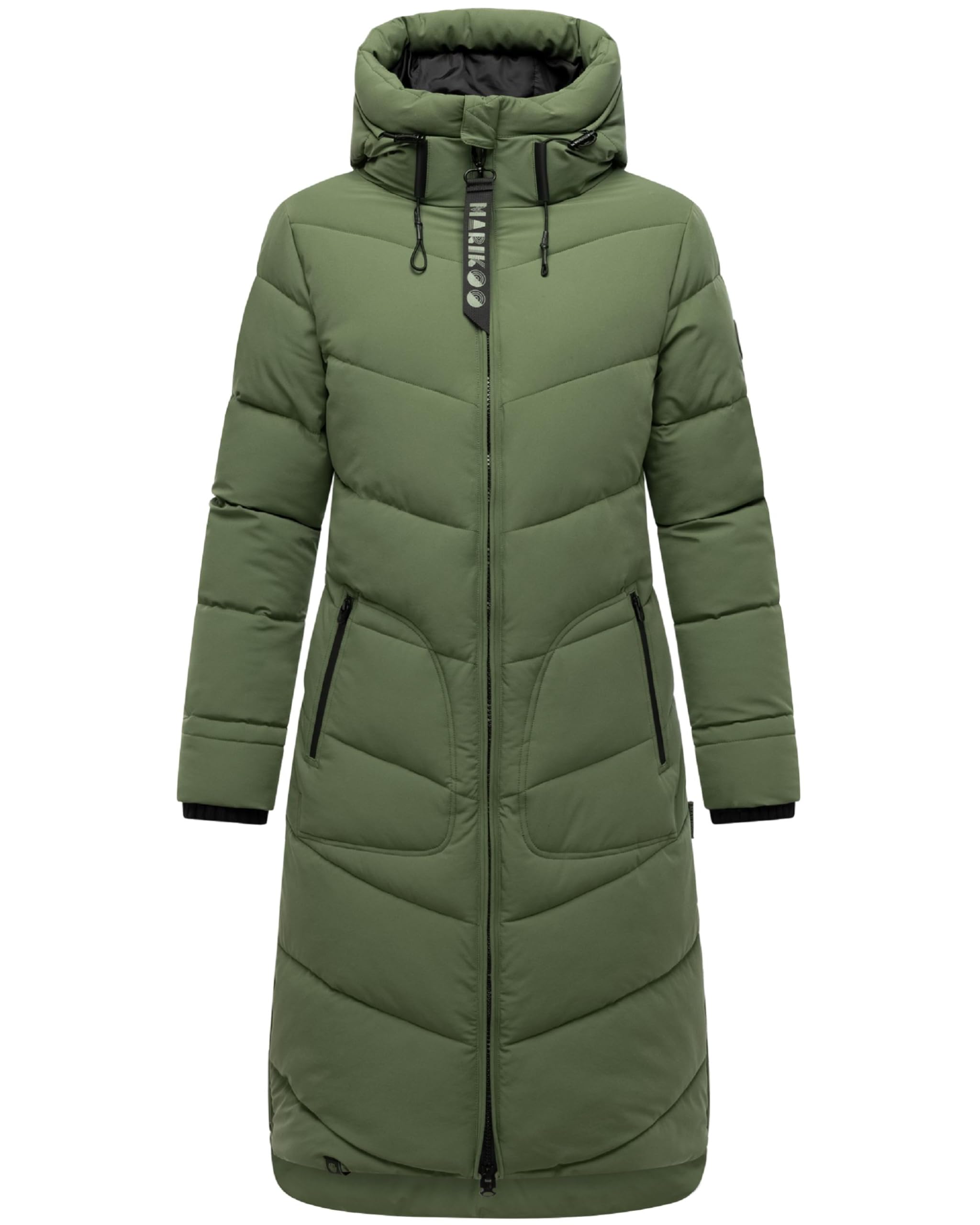 Marikoo Women's Pine Olive Benikoo Long Winter Coat Warm Quilted Coat With Adjustable Hood Xs-3Xl, M