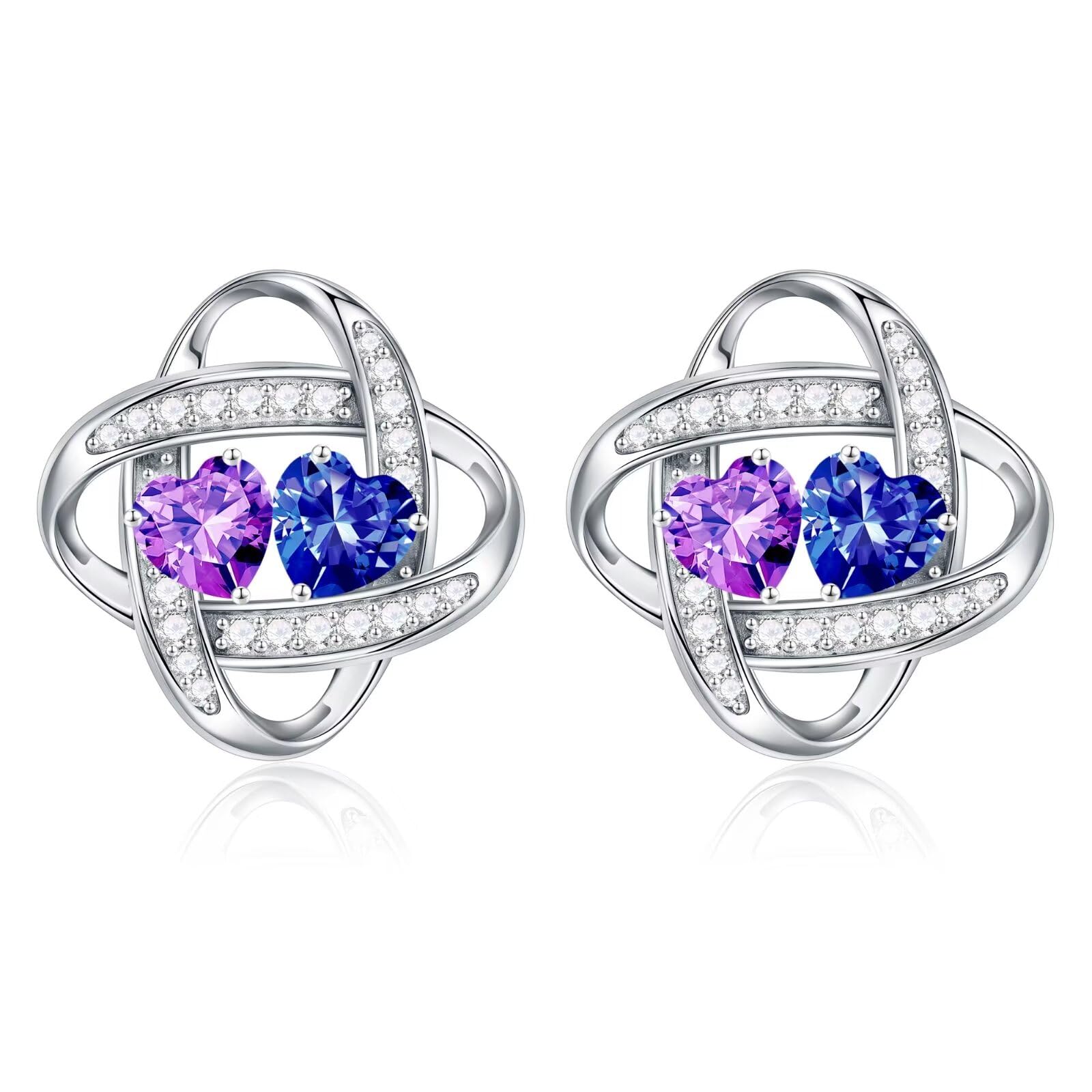 Iefil Double Birthstone Earrings for Women - 925 Sterling Silver Stud Earrings Anniversary Birthday Gifts for Women Jewelry