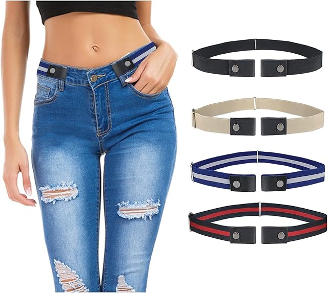 SWAUSWAUK No Buckle Belt for Women & Men x 4 pcs - Adjustable Buckle Free Belt for Women & Men, Stretch Belt Invisible Elastic Belt for Jeans, Pants