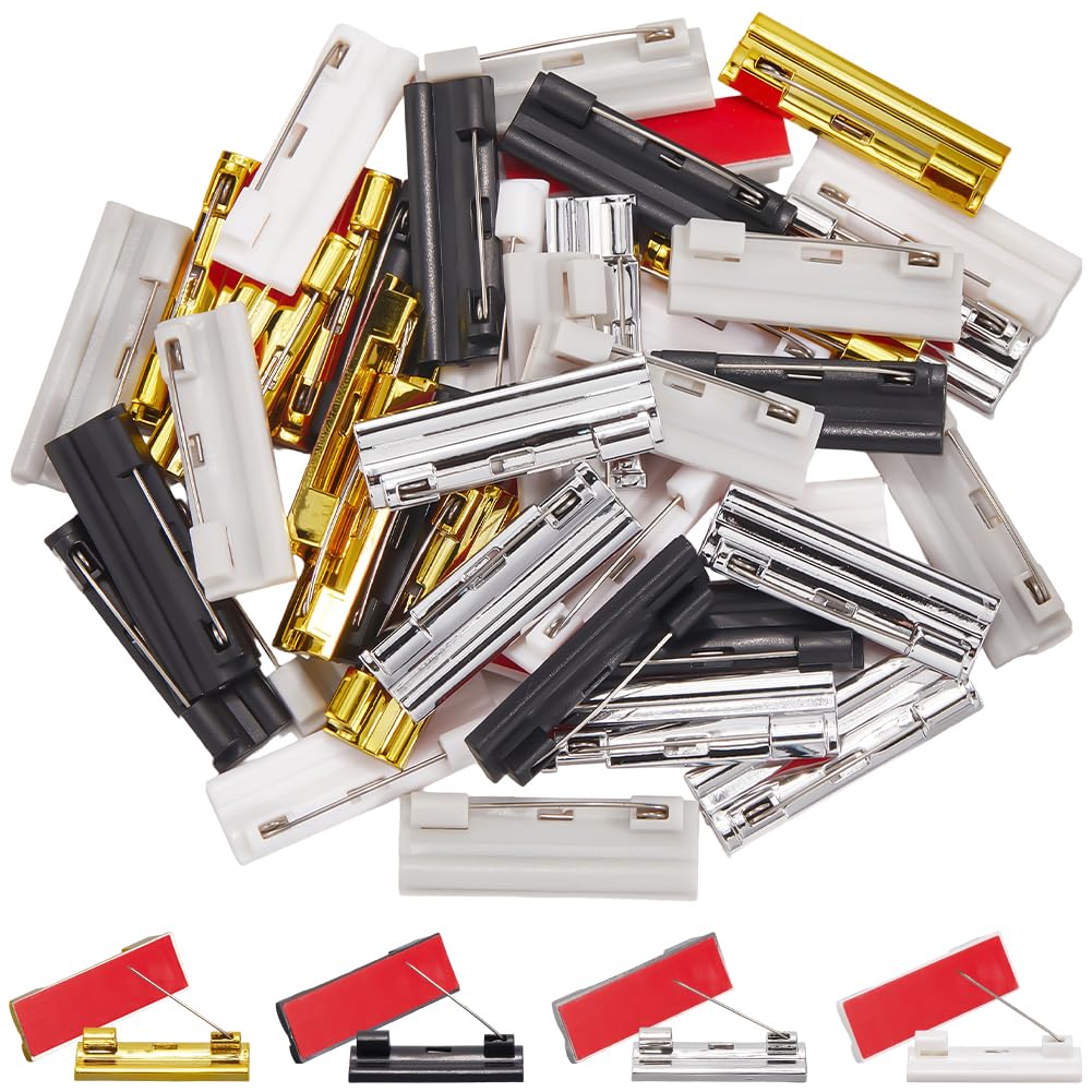 Fermoirs autocollants plastiques pour badges : lot de 50 attaches étiquettes 5 couleurs