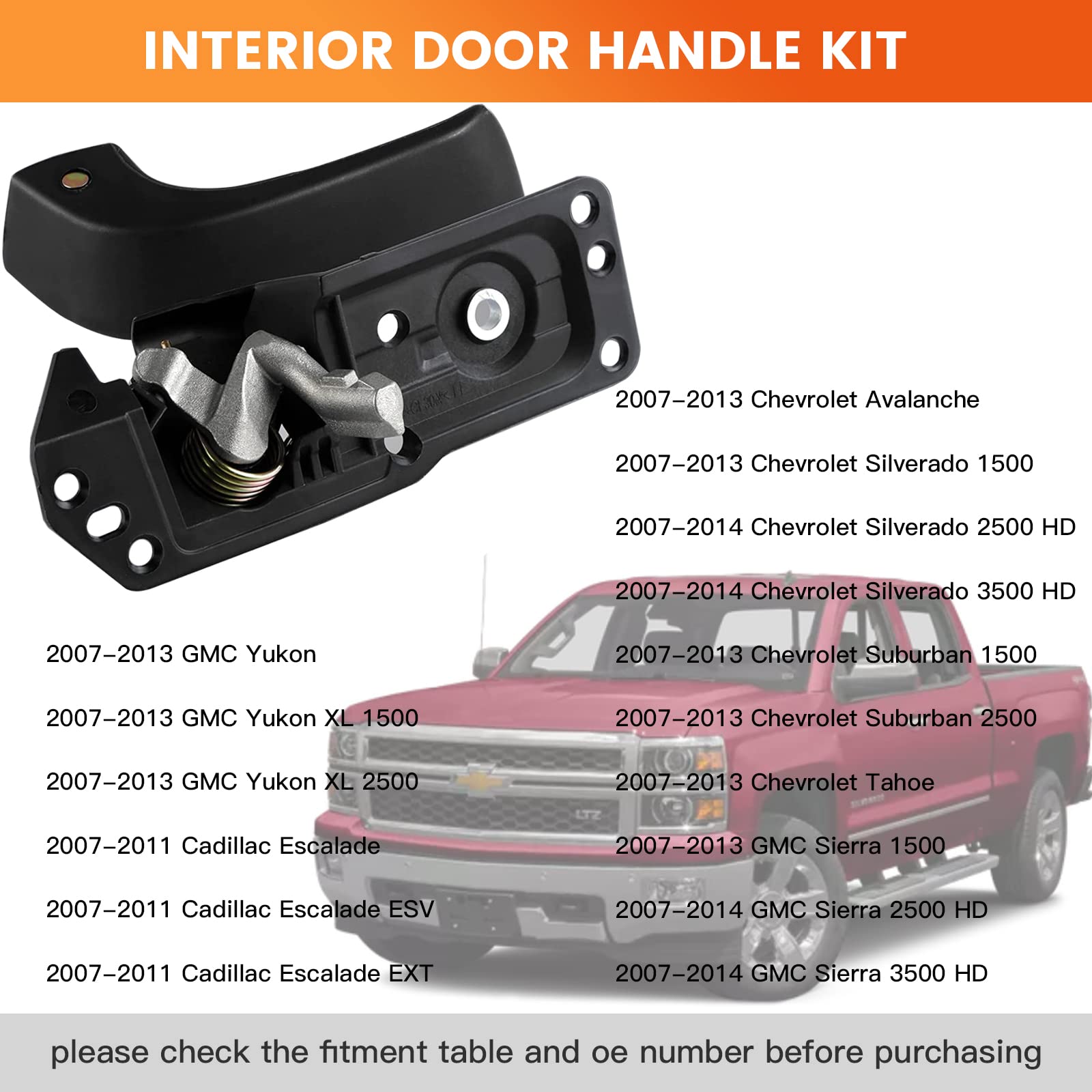 Exterior Chrome Door Handle Front Right Passenger Side | For 2007-2013 Chevy Silverado Suburban Tahoe Avalanche, GMC Sierra Yukon, Cadillac Escalade | Replaces# 15915150, 22738722, 25960526, 80545 In | Whizz Exterior - Foto 9