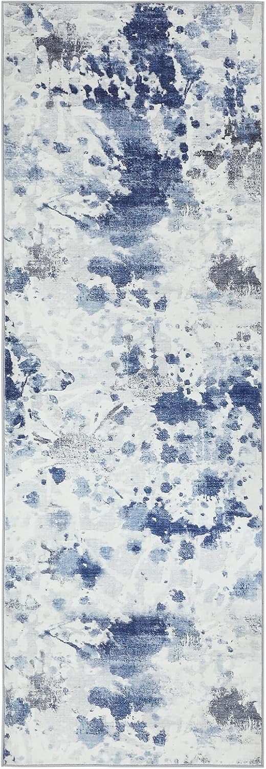 GlowSol Washable Hallway Runner Rug 2x6 Blue Abstract Bohemian Area Rugs Non Slip Runners for Hallways,Abstract Farmhouse Bathroom Non Skid Floor Carpet Runner Throw Rugs for Entryway Bedroom