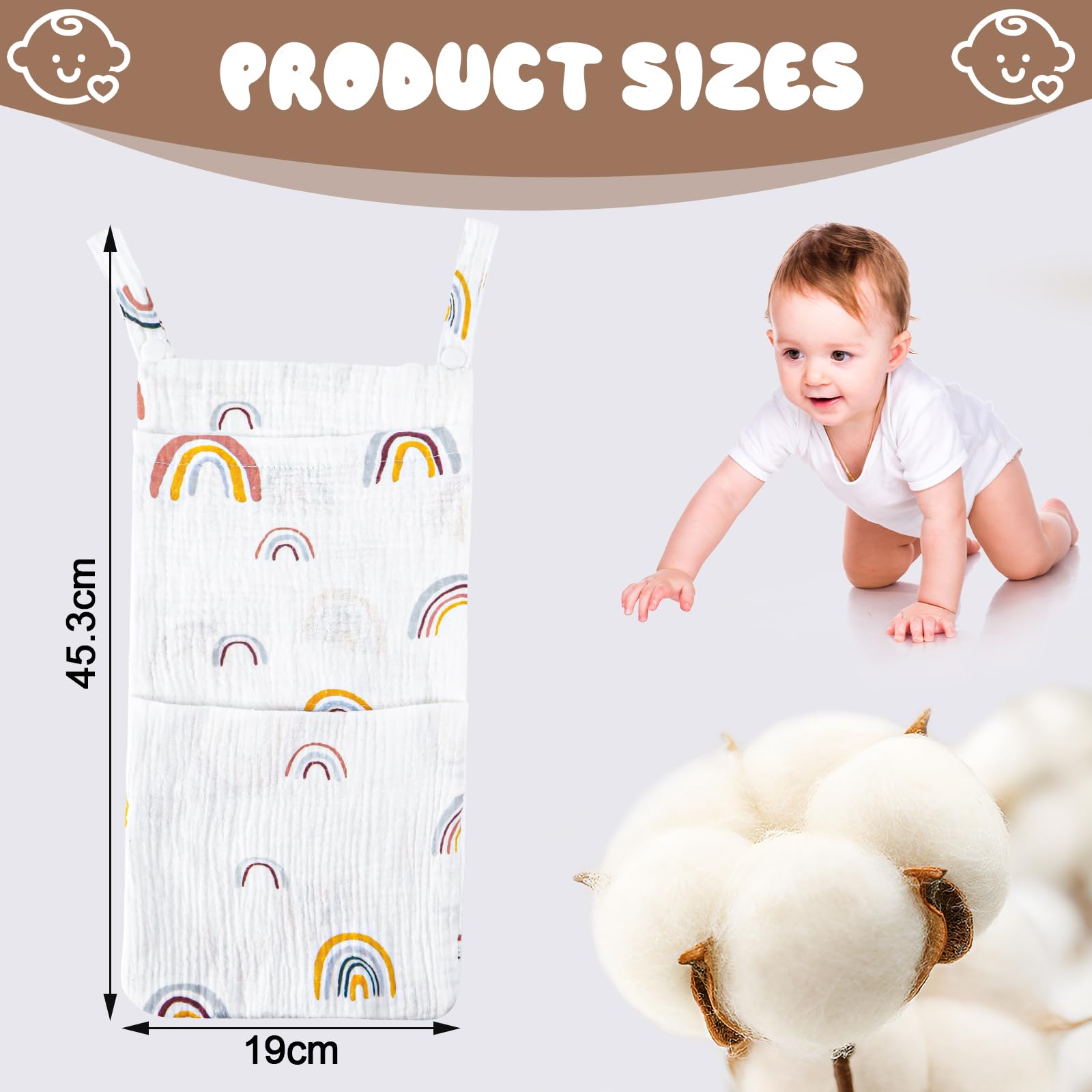 mimzemamz Nappy Holder, Hanging Cot Organizer with 2 Pockets, Quick and Portable Assembly, Nappy Bag for Wipes,… - Image 2