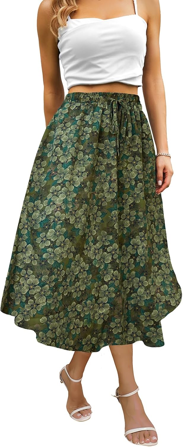 Maxi Skirts for Women with Pockets Long Midi Length Casual Skirt for Beach Party Holiday