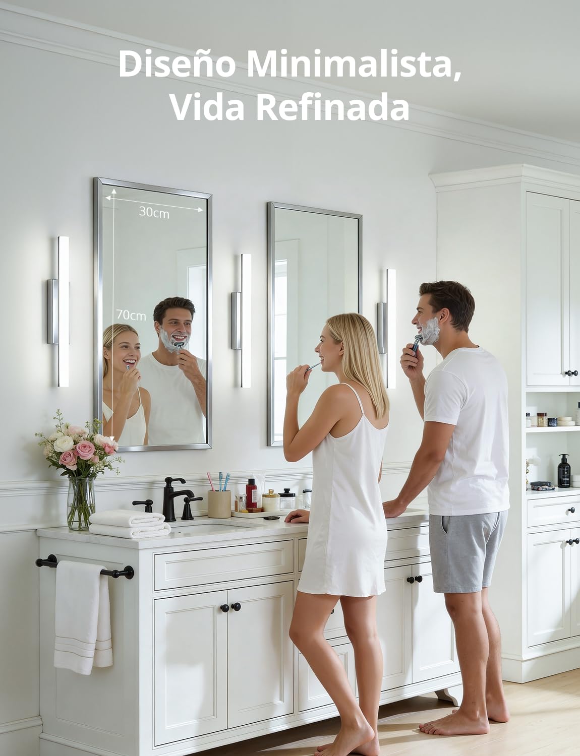 Yafido Aplique Espejo de Baño 40CM LED Maquillaje Luz Blanco Natural Para Lavabo, 9W Cromo IP44 Lampara 6000K Cuarto Luces Tocador Pared 230V Bathroom Light sobre Mirror