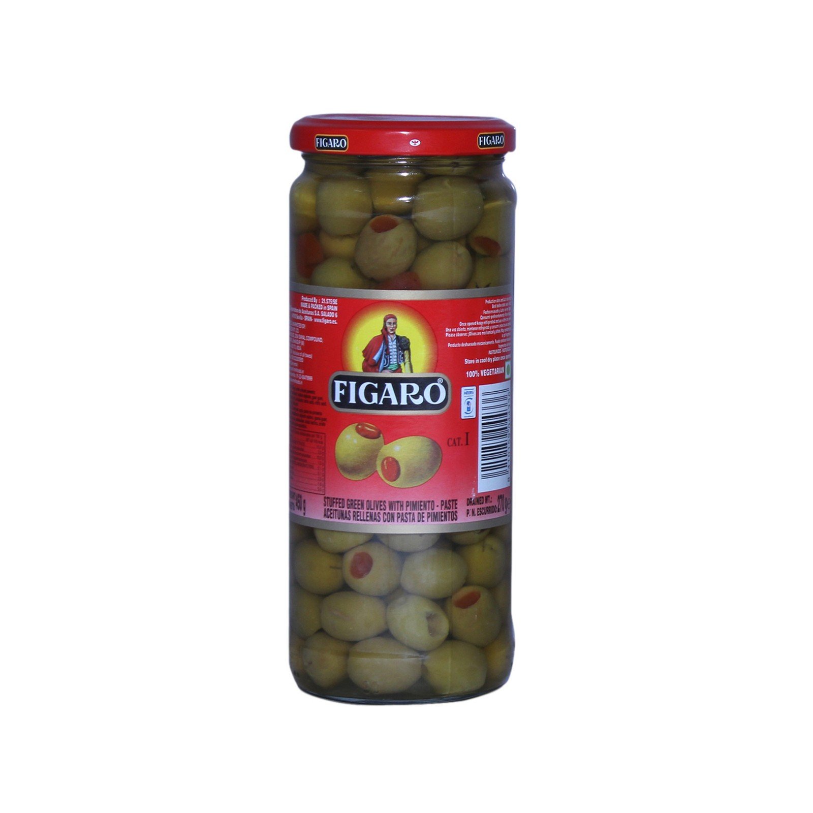 Figaro Green Olives - Stuffed, 450g Jar