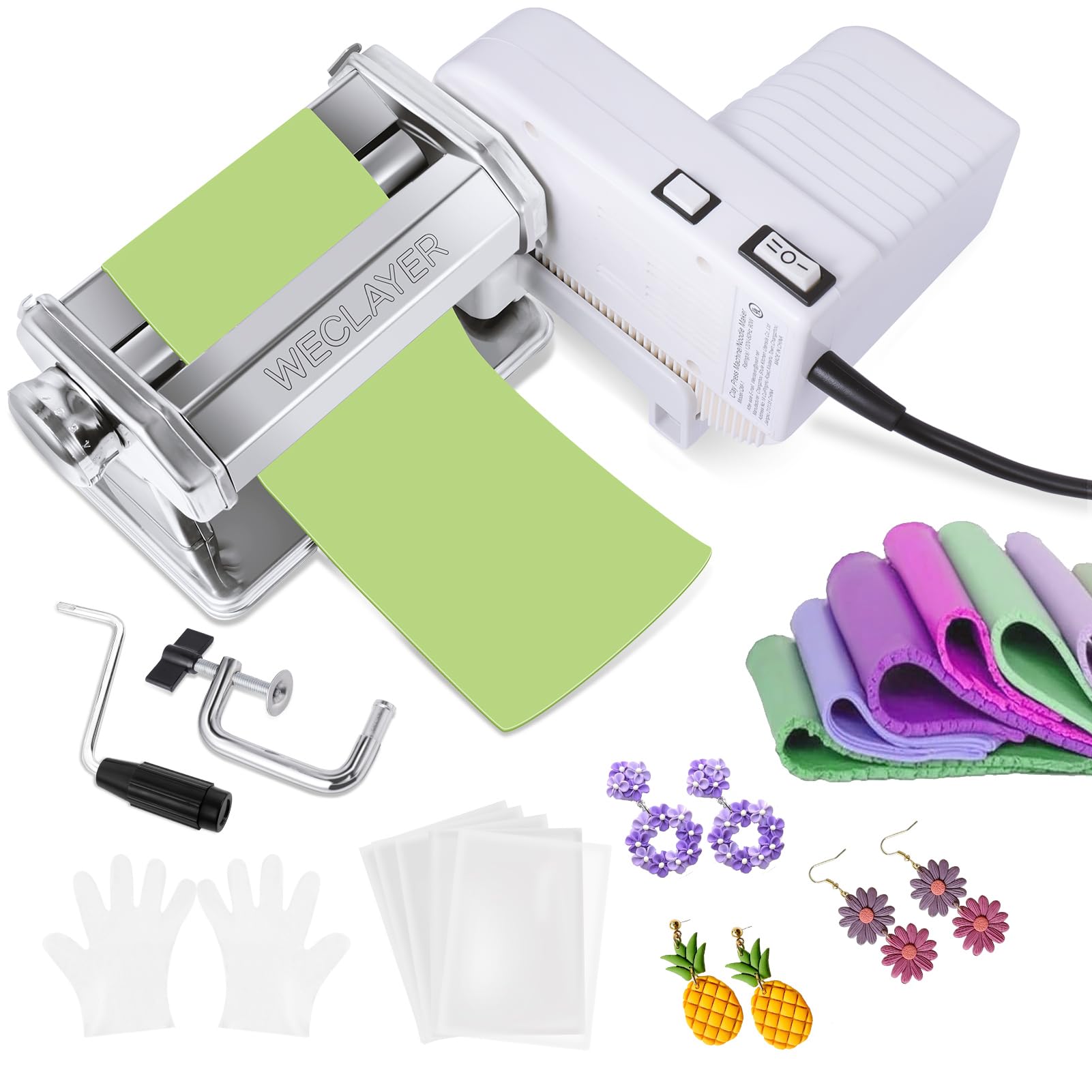 Photo 1 of WECLAYER Electric Polymer Clay Press Machine Set,Dual Mode Clay Roller Machine,Clay Pasta Machine with 7 Thickness,Includes 100Pcs Non-Stick Sheets,Gloves,Polymer Clay Tools for Clay Earring Making