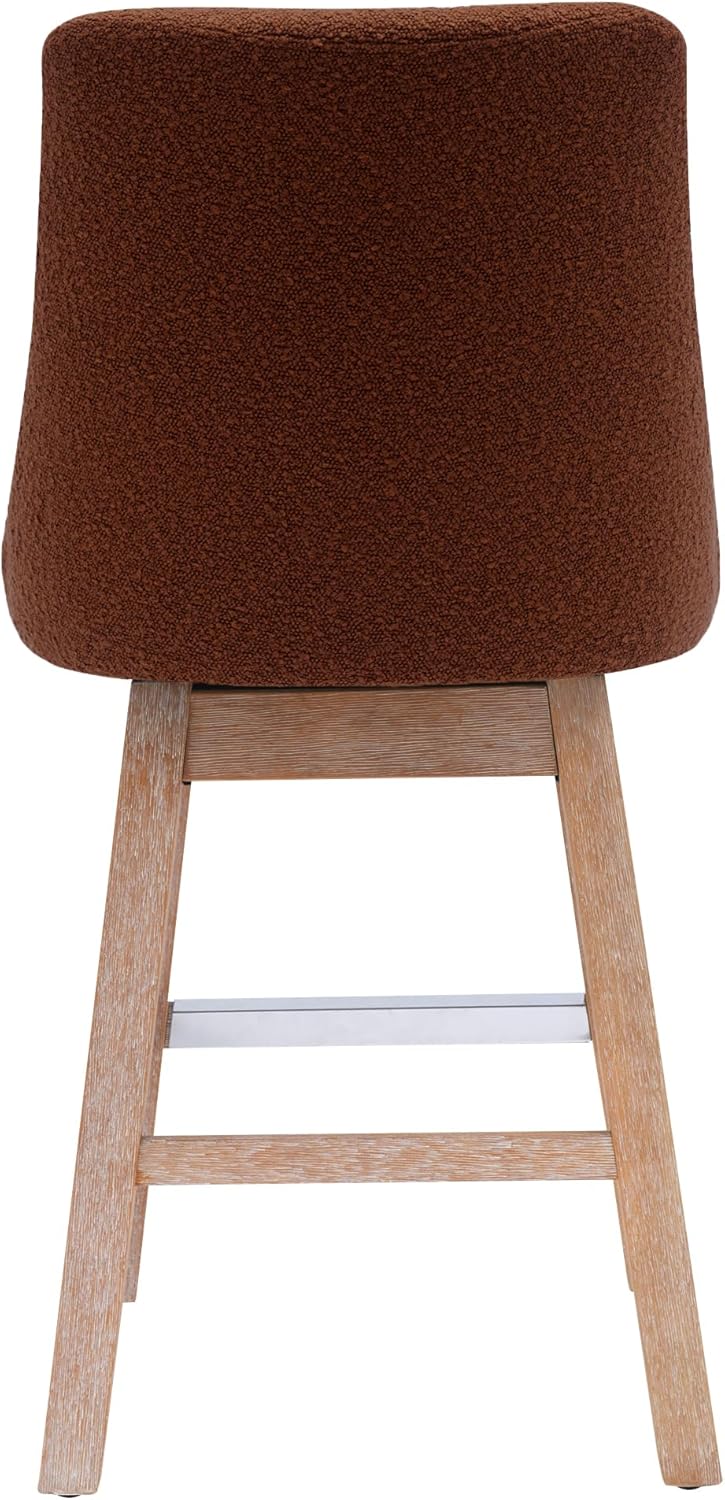 Costaelm Kitchen Bar Stools, Modern Counter Stools with Back, Upholstered Counter Height Bar Stools for Kitchen Island, Counter Top Stools with Wooden Legs, Rust Orange