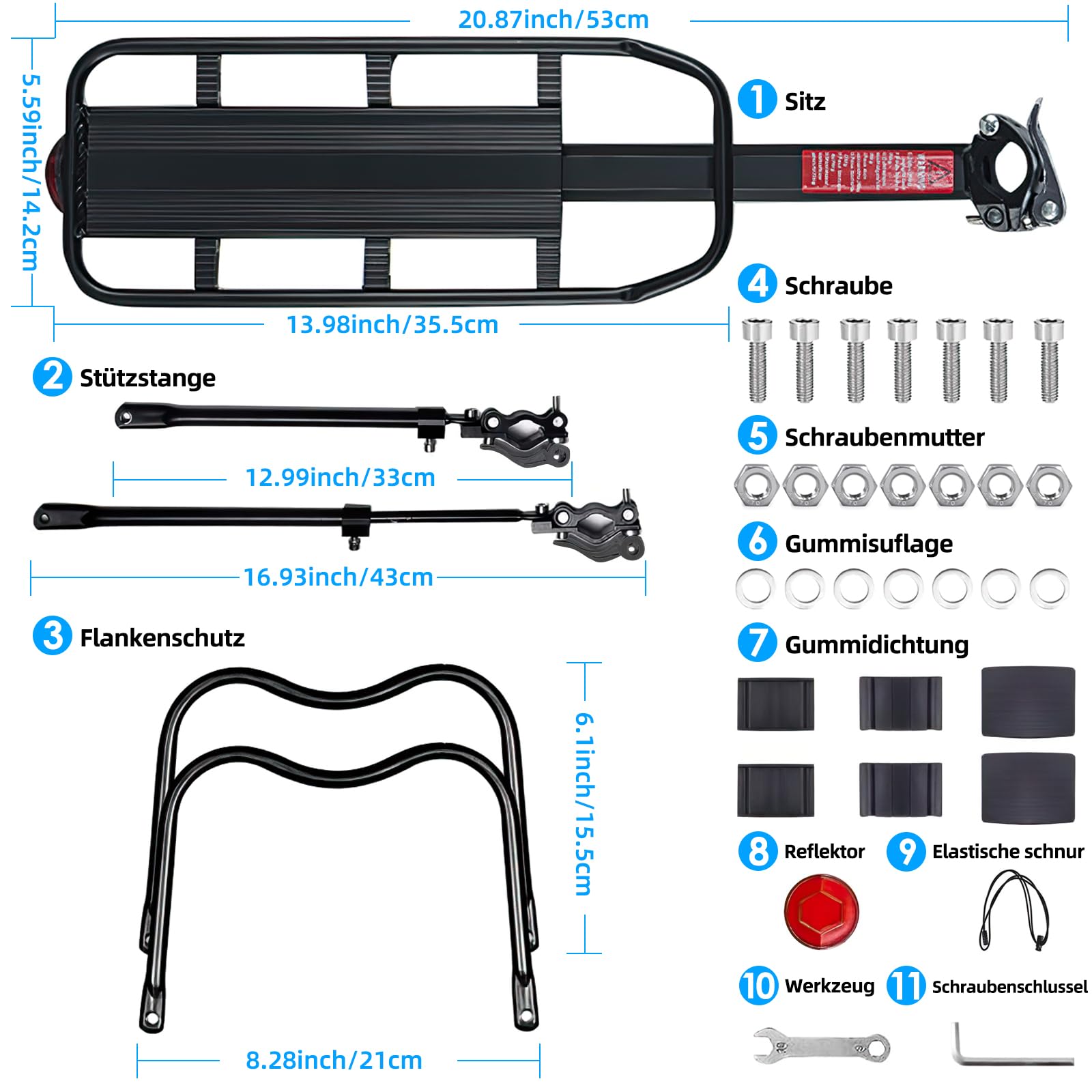 SPGOOD Vélo Porte Bagage, Porte vélos réglable, Charge maximale 100 KG, Alliage d'aluminium Vélo Racks avec, Installation Rapide avec réflecteur