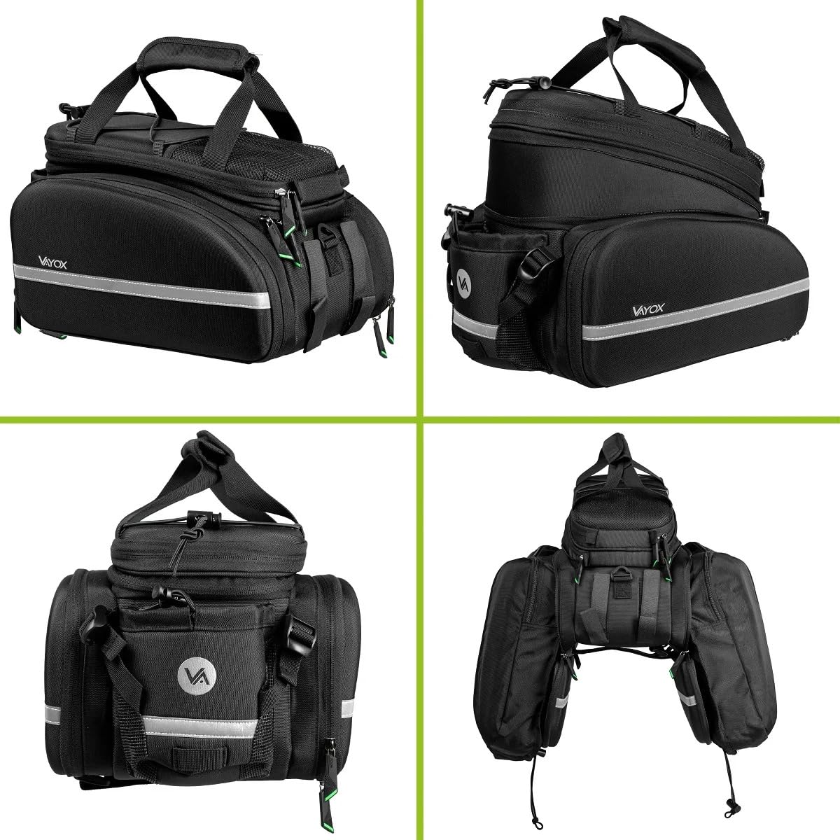 VAYOX 35L fahrradtaschen für gepäckträger Erweiterbar Wasserdicht Regenhüll Premium fahrradtasche. Perfekte satteltaschen für Fahrrad mit Schultergurt, Bungee-Kordel, Flaschenhalter (10-35L)