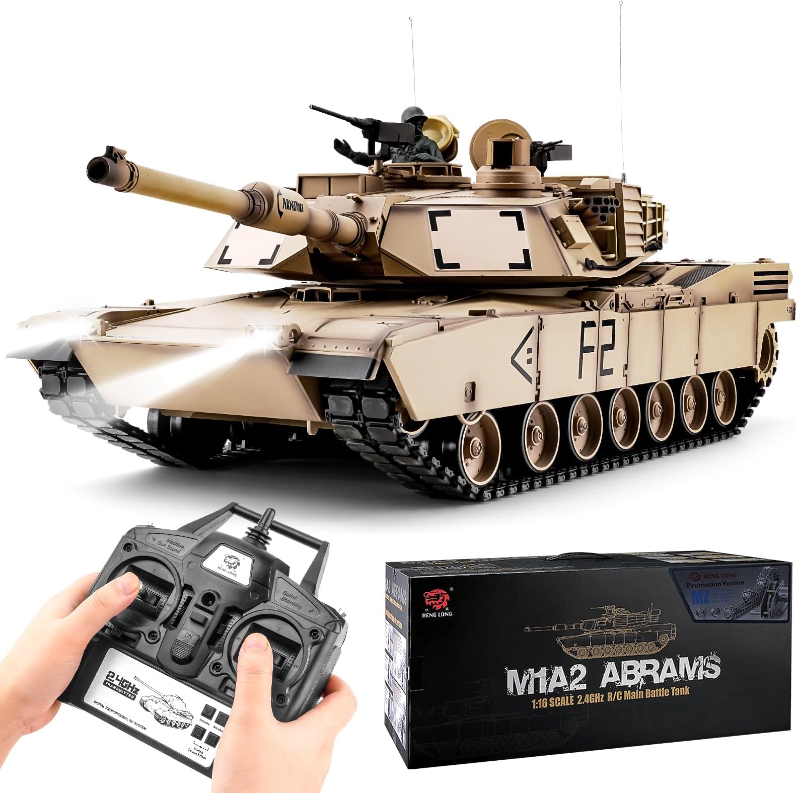 Ferthor Fun Heng Long RC Tank 1/16 Scale 2.4ghz US M1A2 Abrams Army Tank Model,Remote Control Tanks with Sound and Light,Military Tank RC All Terrain Off-Road for Adults or Military Fans Age 14+