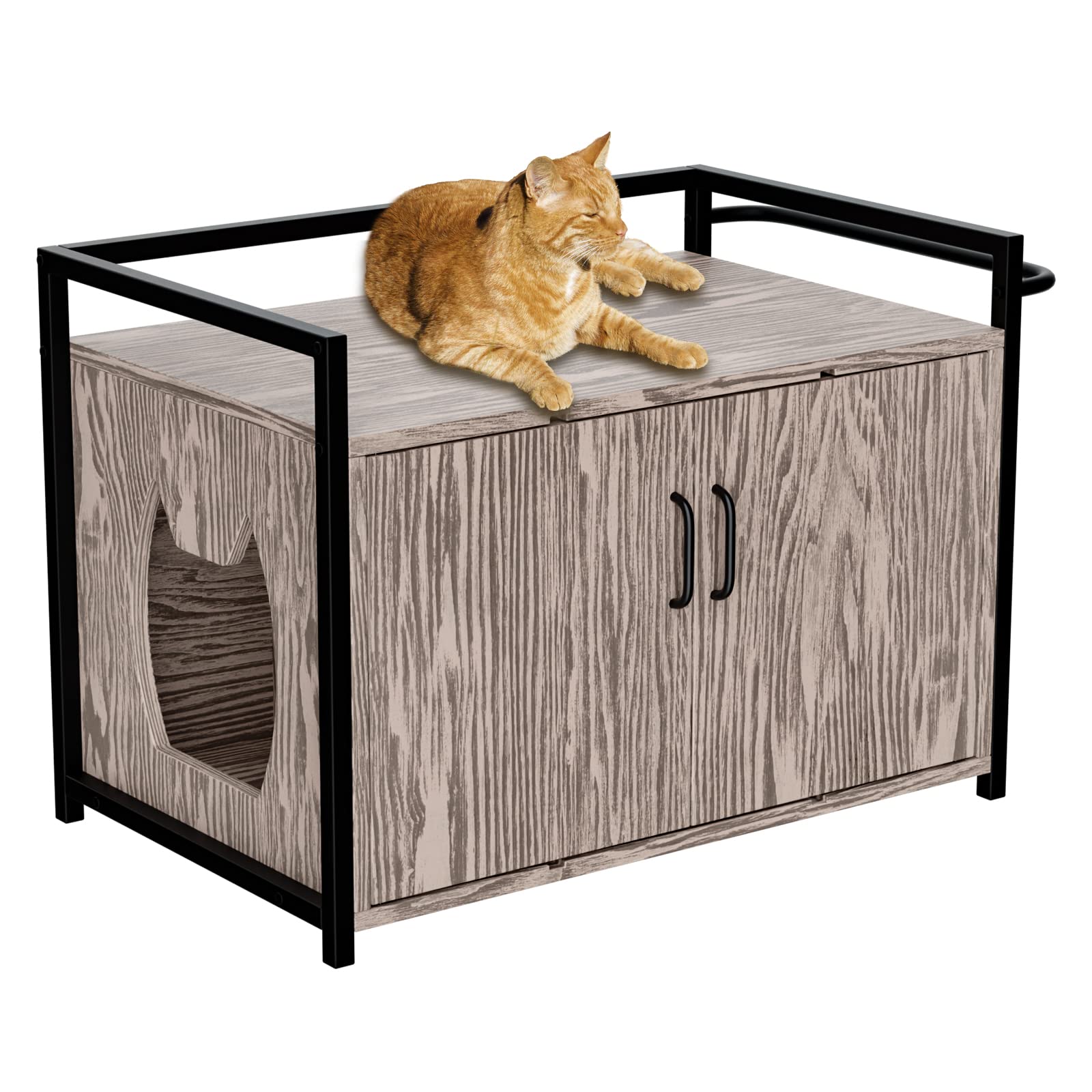 Buy Cat Litter Box Enclosure, Pet Crate with Iron and Wood Sturdy