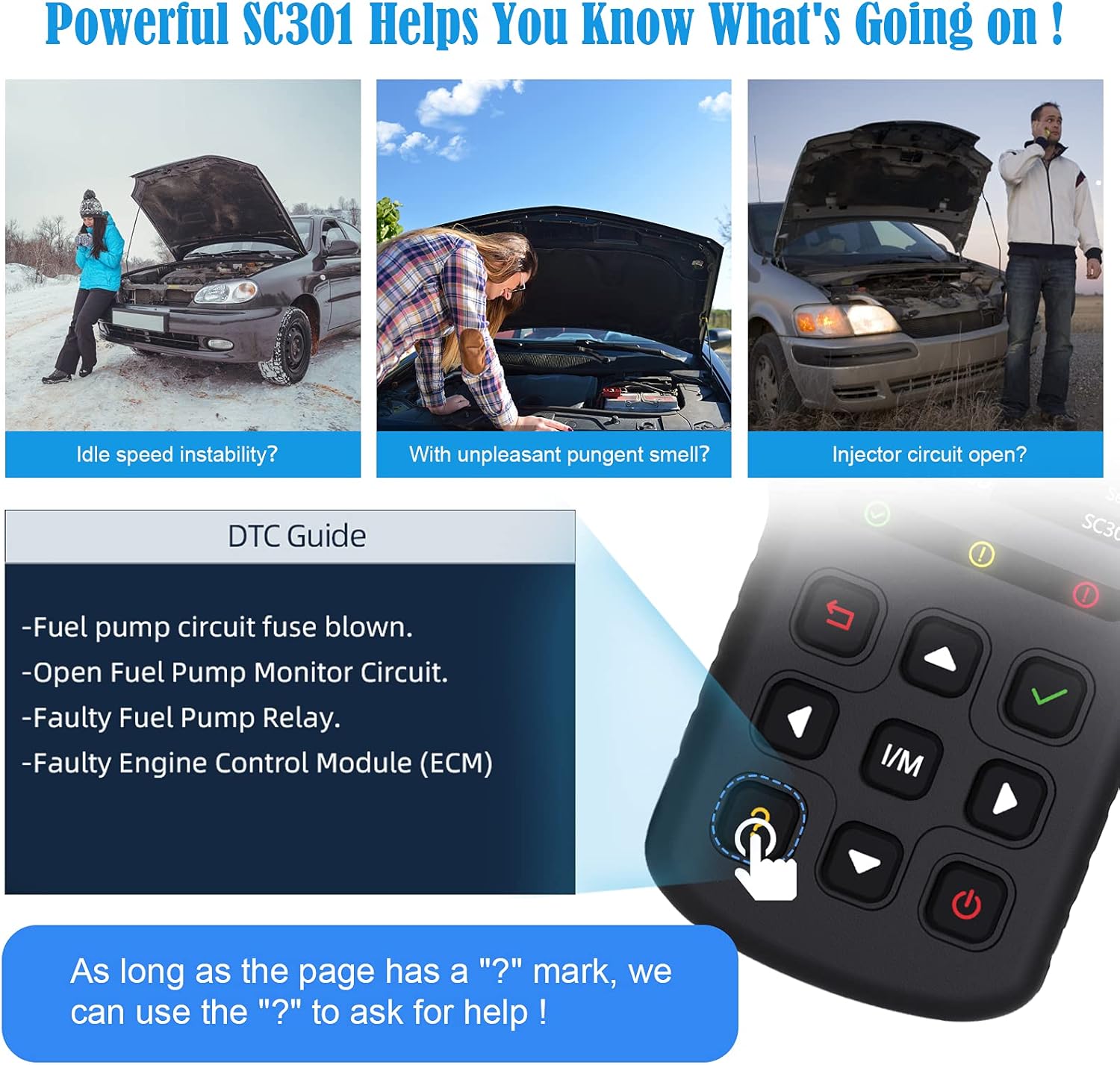 CGSULIT OBD2 Scanner Car Code Reader, SC301 OBDII Diagnostic Scan Tool for Vehicles Check Engine Light, Emission Analyzer, O2 Sensor Test, Smog Check, Car Health Monitor and Repair Tool, Black : Automotive